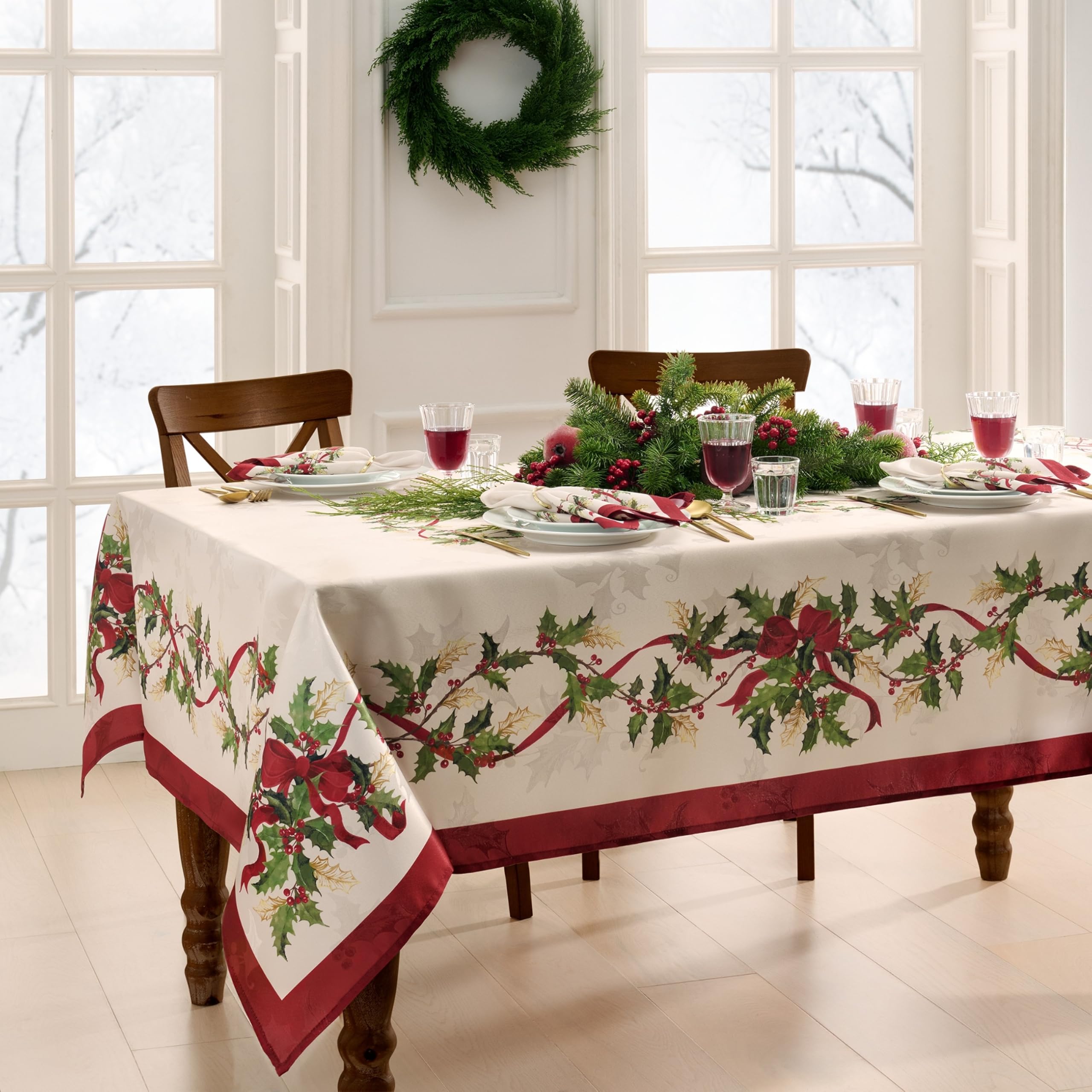 Elrene Home Fashions Villeroy & Boch Nappe rectangulaire de Noël et Guirlande de Noël 152,4 x 365,8 cm