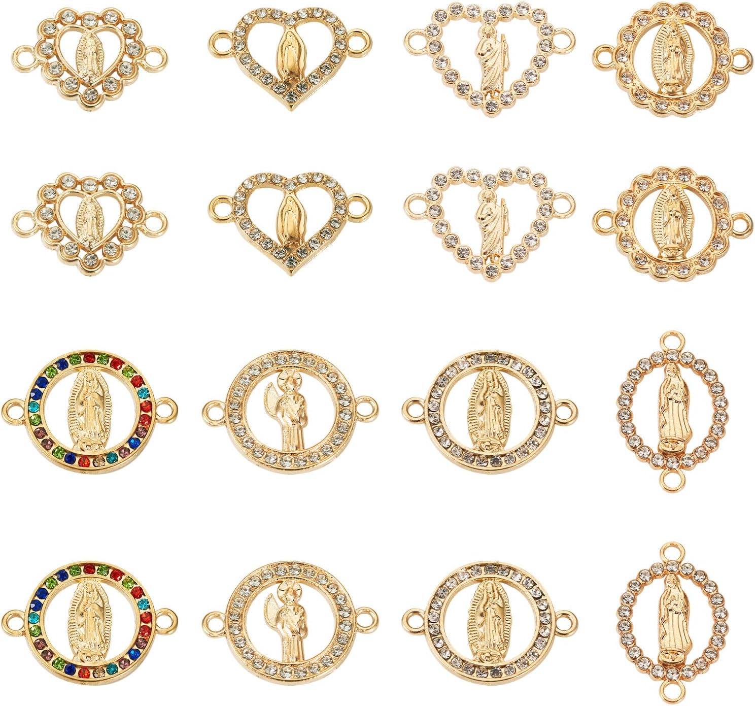 Colorful Rhinestone Connectors Colorful Glass Rhinestone Links Golden Alloy Crystal Star Shell Heart Wing Dangle Charms for Earrings Bracelets Necklaces Jewelry Making 4 Styles