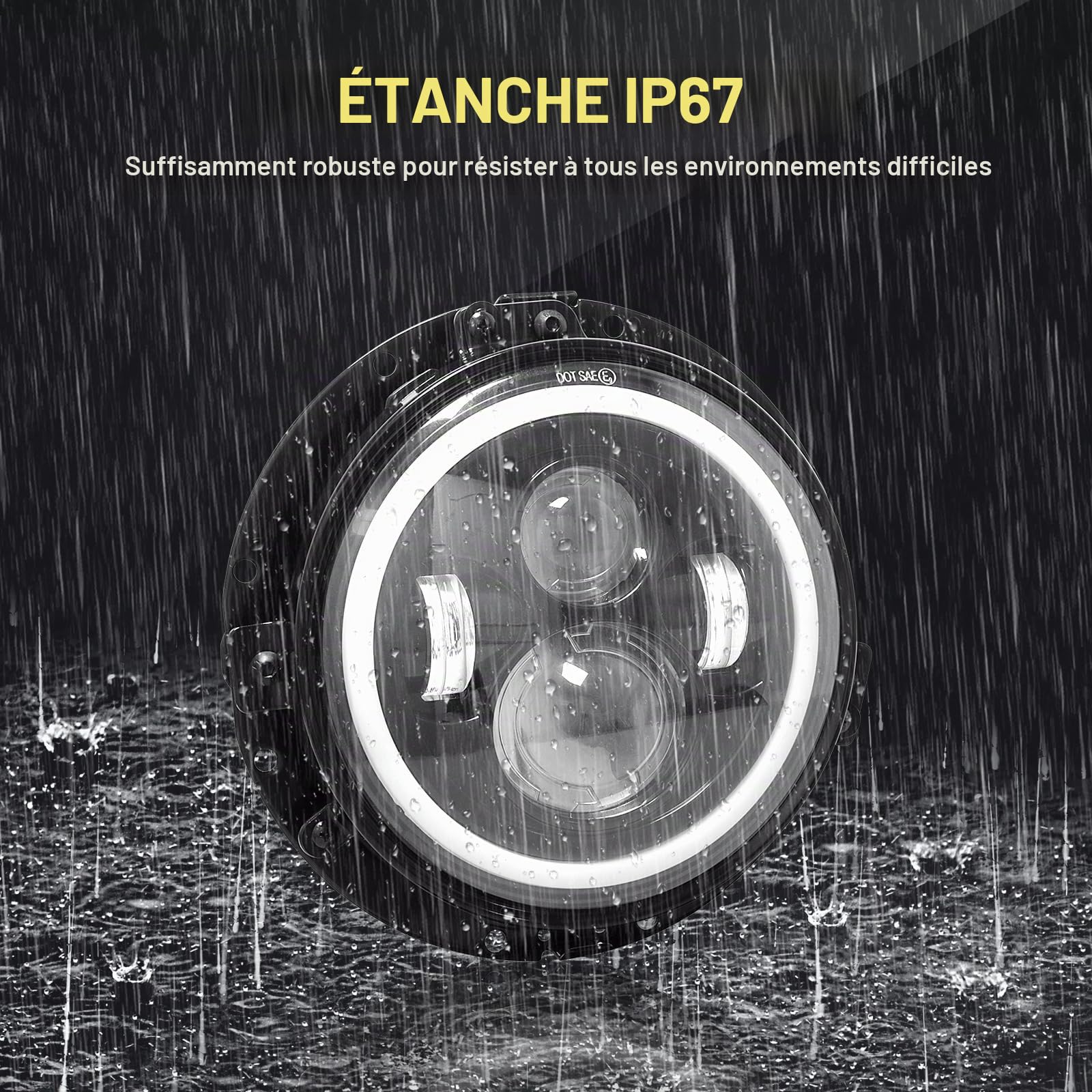 SKYWORLD 2 x 7 pouces 50W Rond Phare Auto Moto LED avec Anneau de Montage