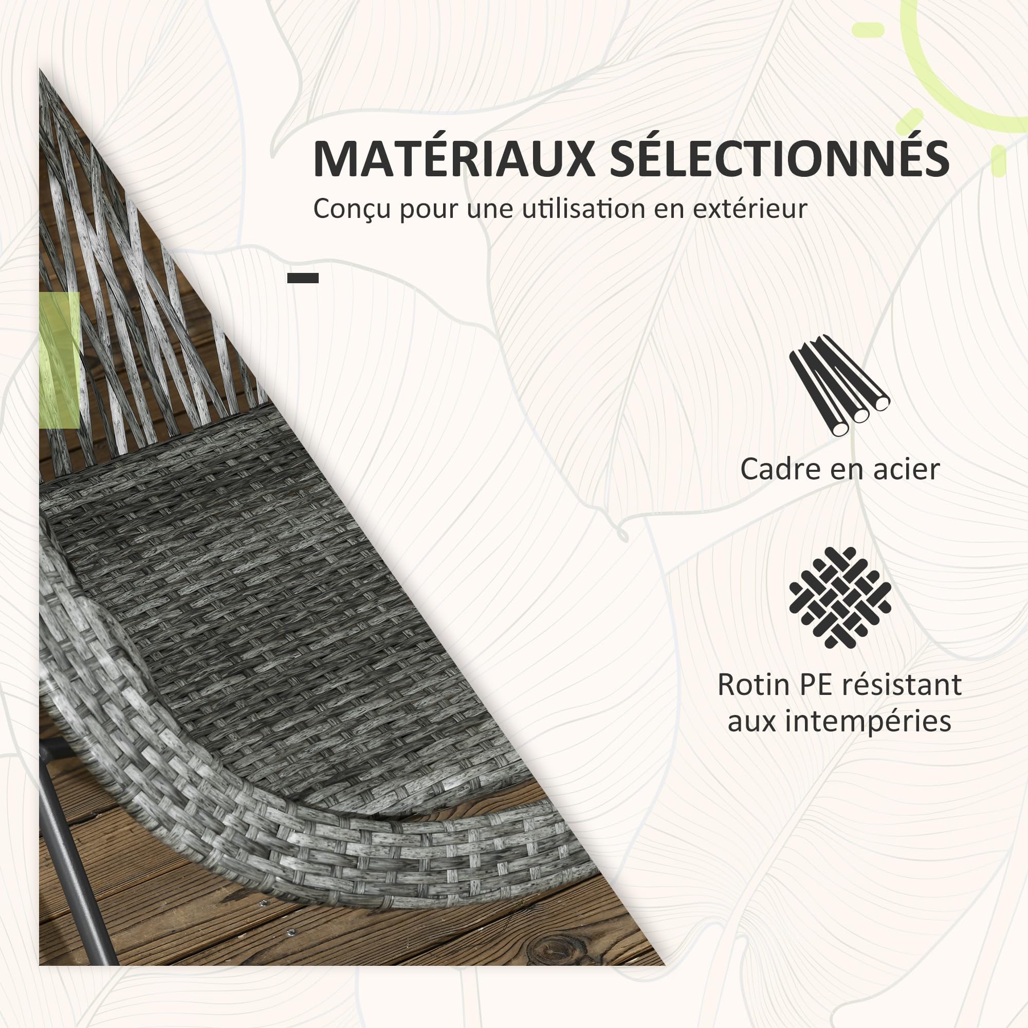 Outsunny Salon de Jardin extérieur résine Ensemble Table et chaises 2 Personnes Pliables Acier Gris