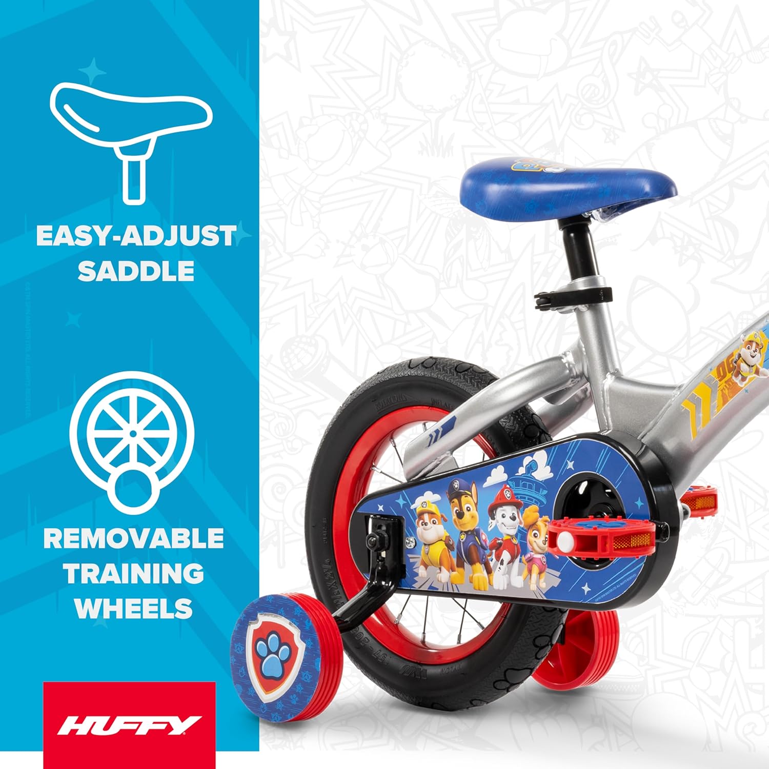 Huffy Paw Patrol Kids' Bikes, Sizes 12/16 Inch, Beginner Rider, Multiple Designs and Color Options Available, Removable Training Wheels Included, Fun Paw Patrol Graphics
