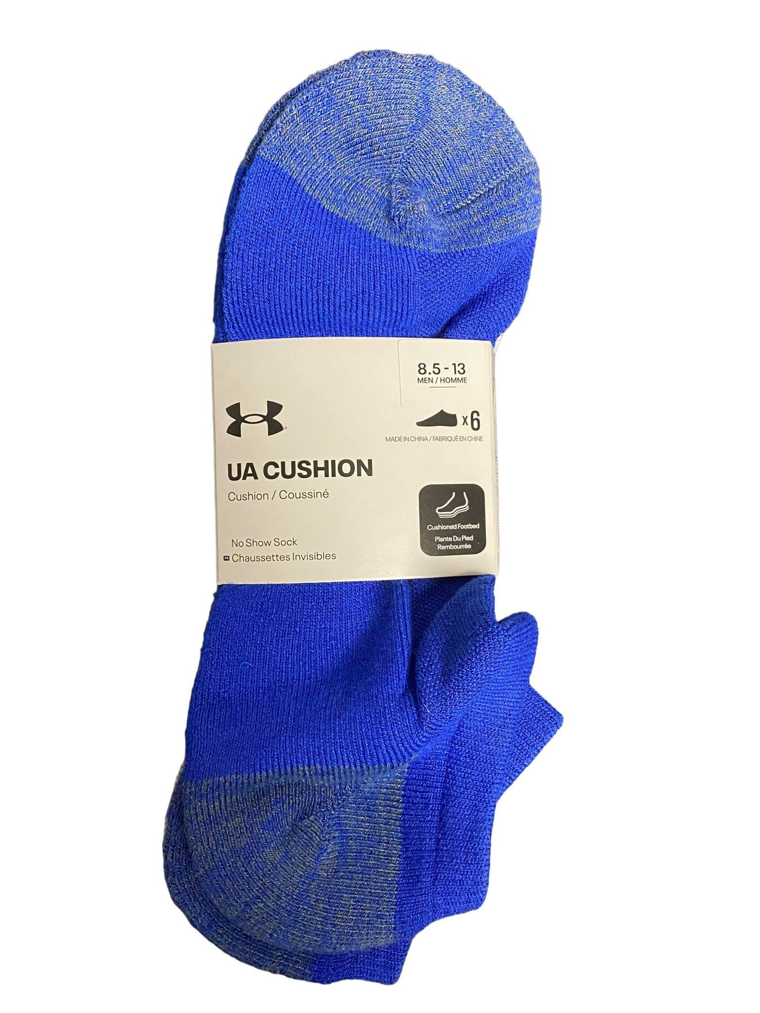 Under Armour Men's Cushion No Show Socks, 6 Pairs, Royal/AST, Size 8.5-13
