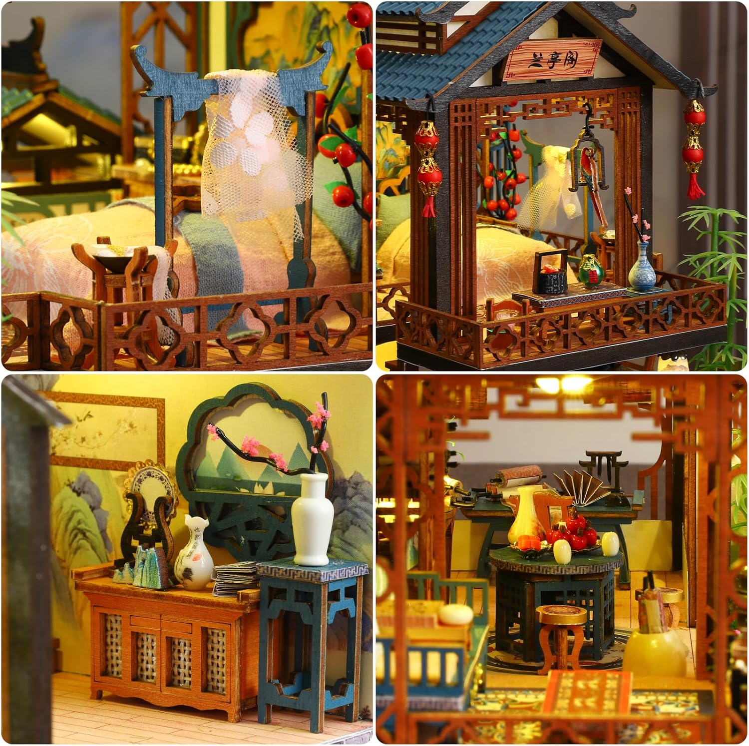 DIY Miniature House Kit - Miniature Wooden Dollhouse Kit - Mini House Building Kit for Adults - Vintage Courtyard Tiny Model House Kit with LED, Miniature Kit, Creative DIY Adult Crafts Gift