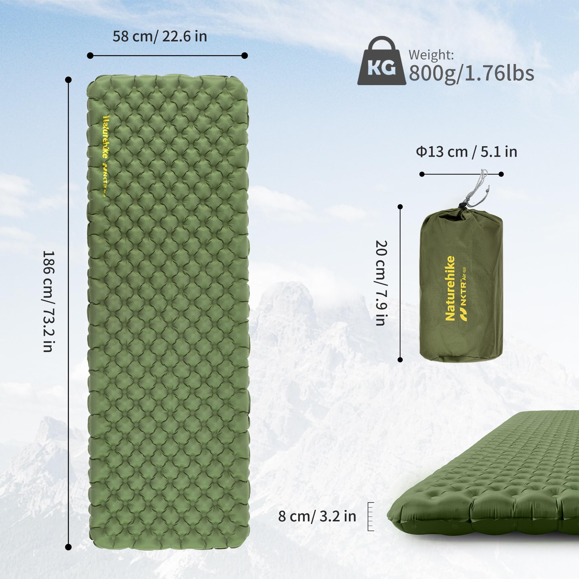 Naturehike Thermal 4.6 R-Insulate From Cold, Materassino Da Campeggio Conveniente, 4 Stagioni, Ultraleggero, Autogonfiabile, Resistente, Sacco Gonfiabile