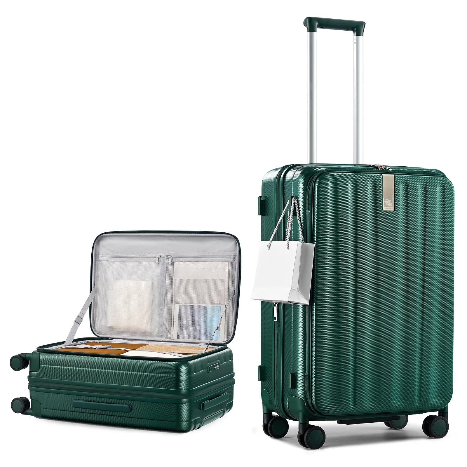 Hanke 24 Inch Expandable Luggage Top Opening Checked Bag Luggage Hard Shell Suitcases with Wheels Lightweight Travel Luggage Medium Suitcase with Lock for Woman Men-Blackish Green