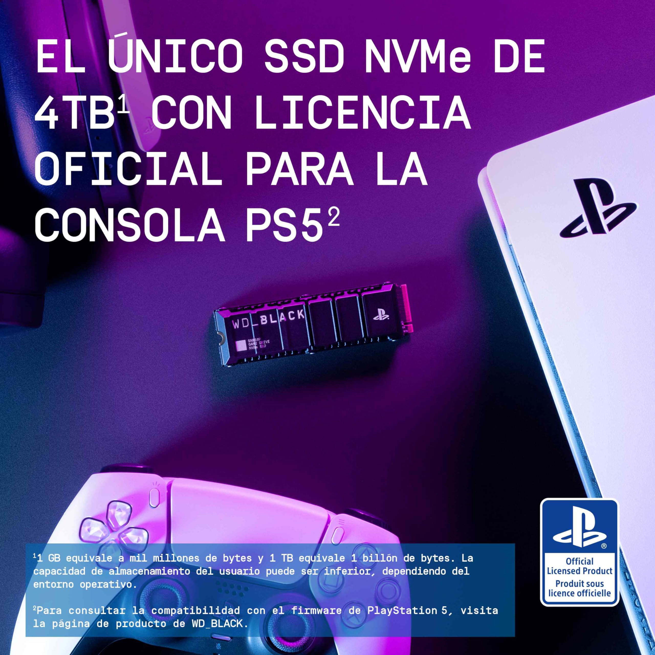 WD_BLACK SN850P SSD PS5, 4 TB M.2 2280, Licencia Oficial para Consolas Playstation 5 PS5, Velocidades hasta 7300 MB/s, PCIe NVMe SSD con Disipador Optimizado, SSD para Juegos internos, Negro