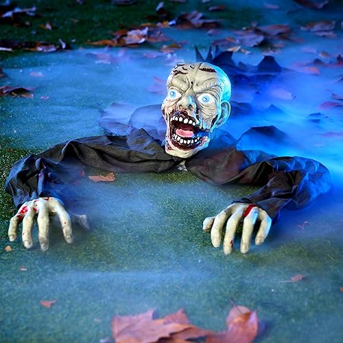 Miniatura 7 de JOYIN Decoración de Halloween al aire libre Zombie Groundbreaker con sonido espeluznante y ojos intermitentes para accesorios de casa embrujada,