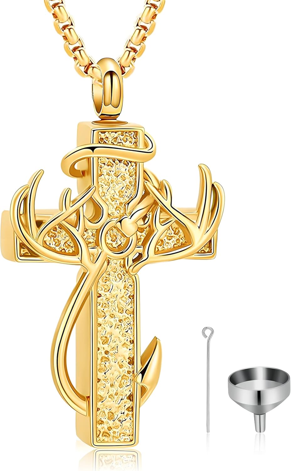 Cross Urn Necklace for Ashes Deer Antler Hook Cremation Jewelry Fishhook Memorial Keepsake Urn Pendant Ashes Holder for Women Men