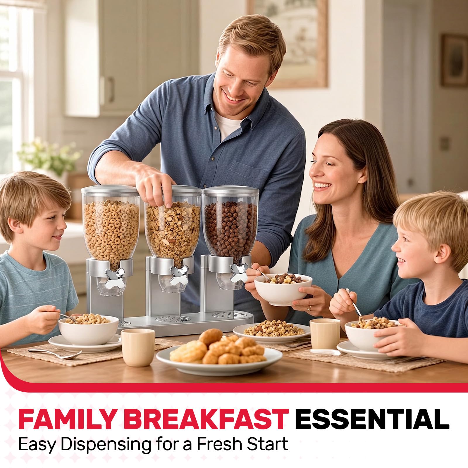 Sinceroduct Cereal Dispenser Countertop 2 l, set di 3 distributori per il piano di lavoro, dispenser ermetico per cereali, riso, grani, caramelle, chicchi di caffè