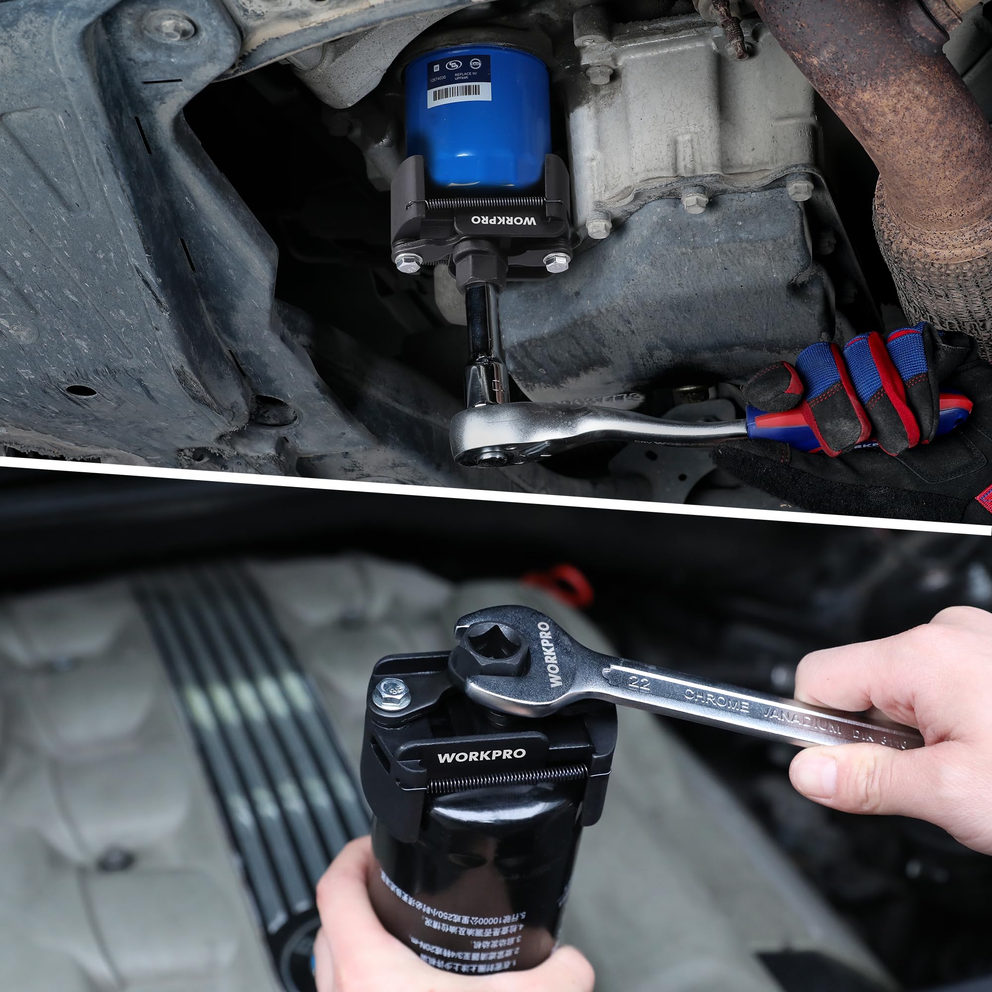 WORKPRO Chiave Regolabile per Filtri dell'Olio con Bloccaggio Automatico a Molla, Set per la Sostituzione dei Filtri dell'Olio, Ideale per Filtri Motore, Condotti e Raccordi