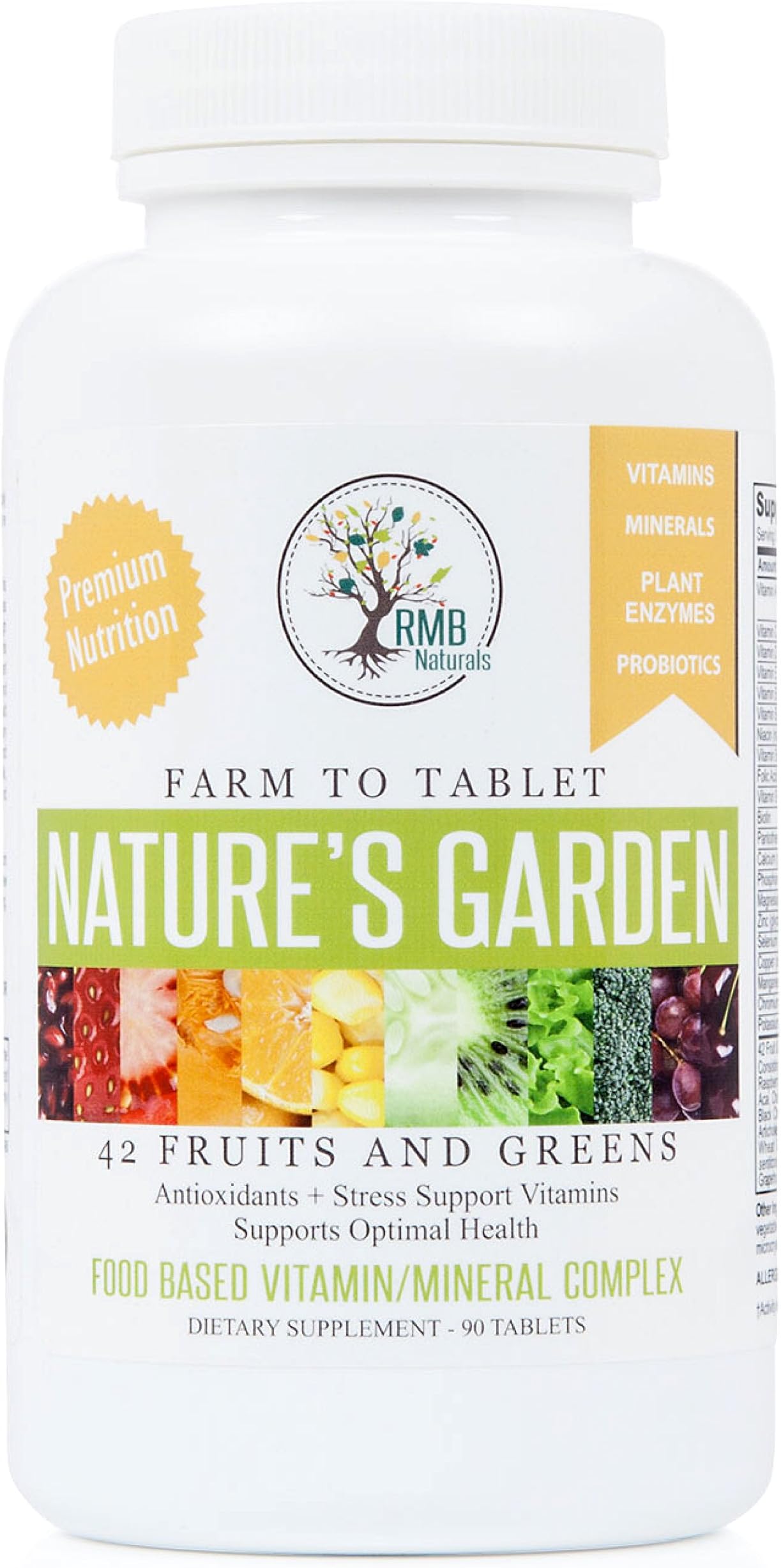 Daily Multivitamin, for Women & for Men - Nature's Garden - Premium Greens + B12, Best Non GMO Nutrition for Wellness & Immune Health RMB Naturals. 90 tabs