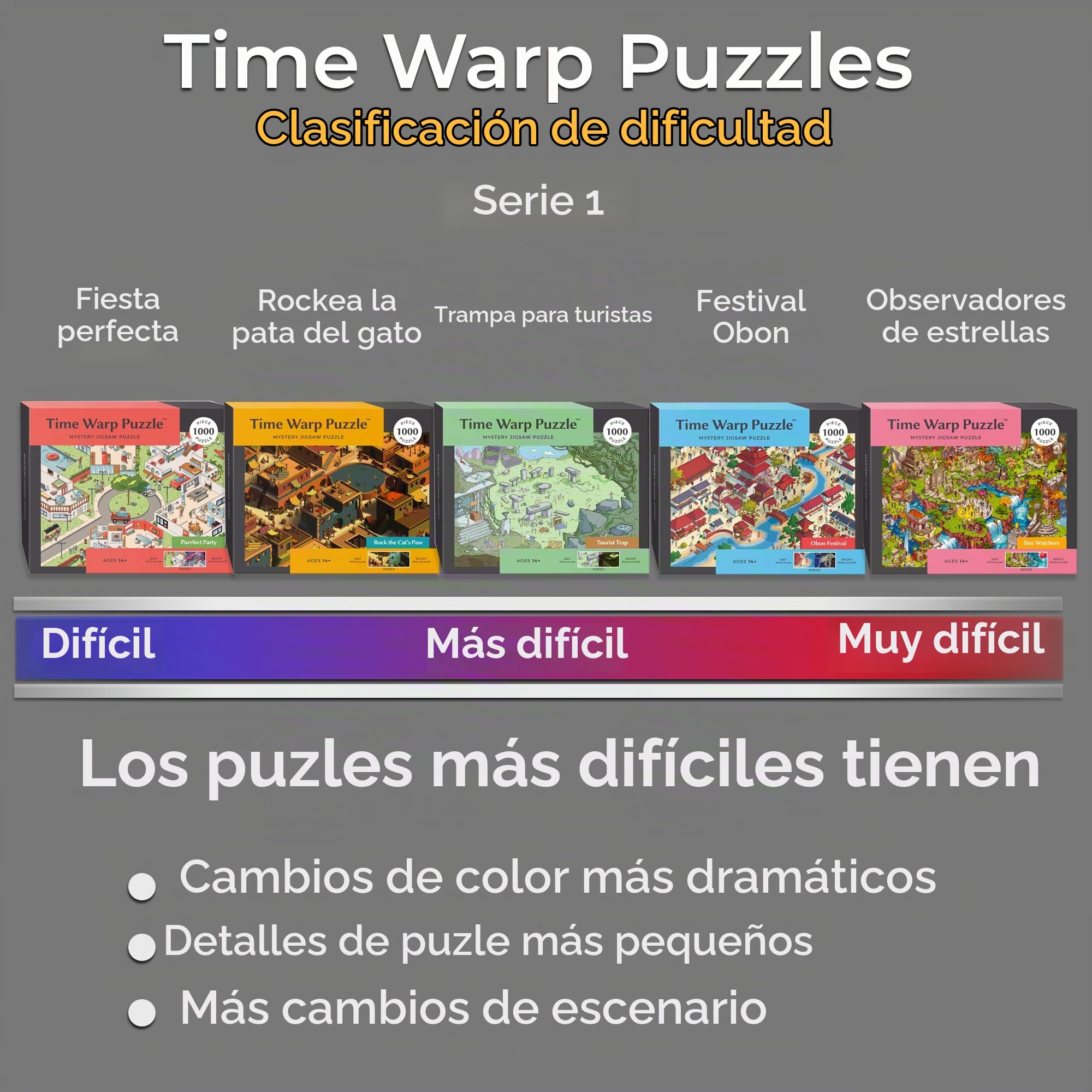 Time Warp - Rompecabezas misterioso de 1000 piezas para adultos, serie de día y noche, un rompecabezas desafiante, difícil y que cambia de imagen para resolver, 67,6 x 48,9 cm, Purrfect Party