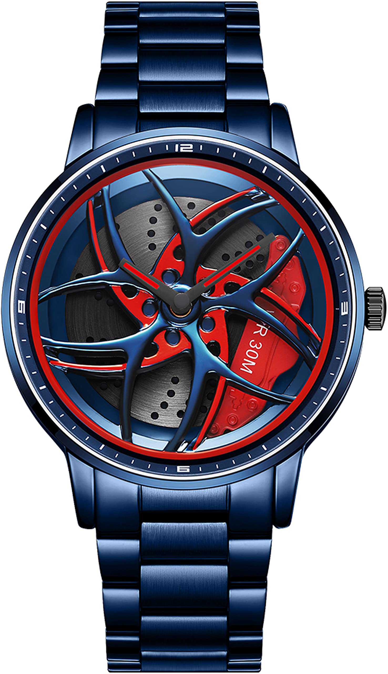 findtime Mens Watch Designer 3D Skeleton Rotation Car Wheel Stainless Steel Leather Band Wrist Watches for Men Analog Quartz Watch Daily Life Waterproof Unique Creative, Stainless Steel Blue, Quartz (B0BBQZ51BW) Amazon Price History, Amazon Price Tracker
