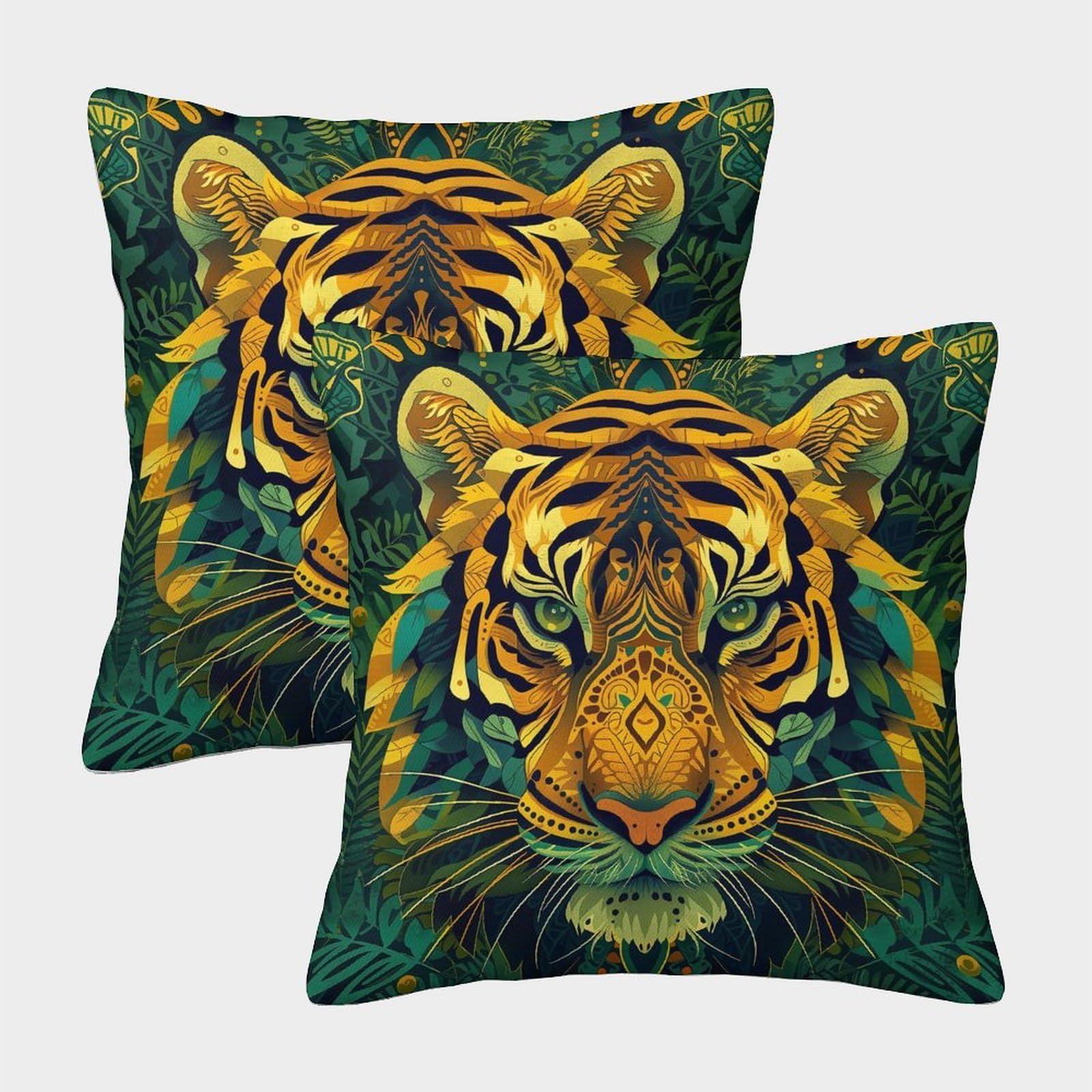 kaiyun 2 Pack 3D Tiger - Jungle Cushion 3D Soft Touch Pillowcase,sofa Chair Home Furnishings 40x40cm