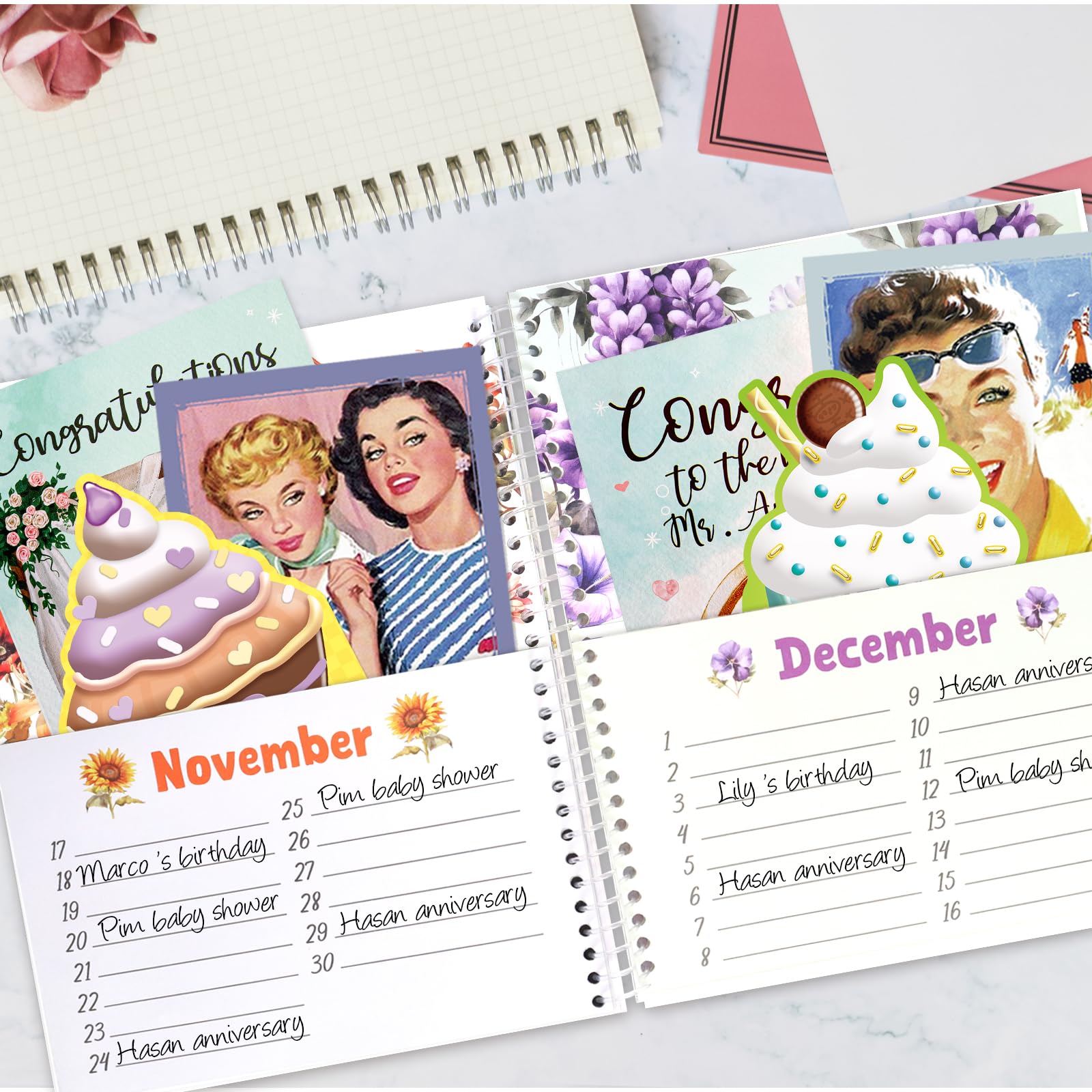 Ceiba Tree Greeting Card Organizer Floral Month by Month Card Keeper Book with Pockets for Christmas Holiday Reminders Birthday Party Wedding