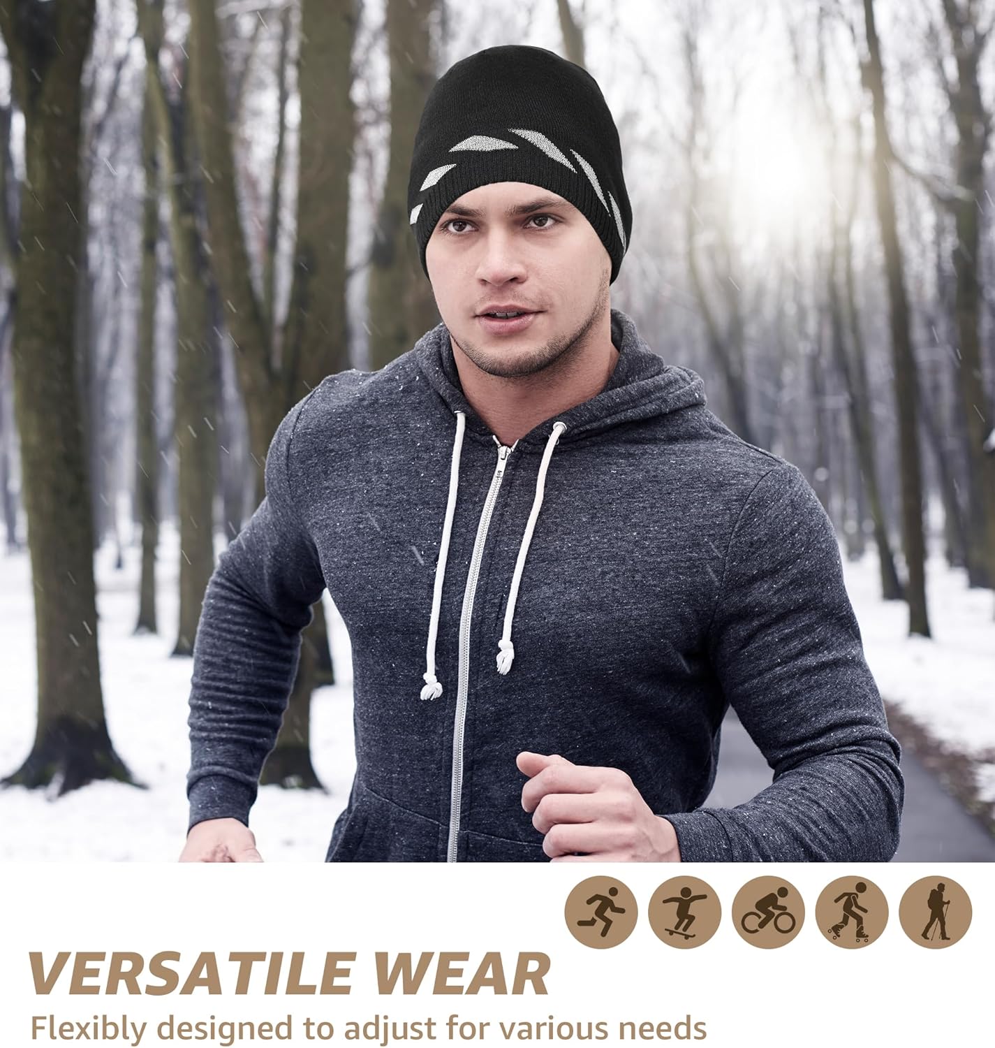 HiRui Winter Beanie Hats for Men Women Knit Fleece Skull Caps Reflective Stripes - Image 6