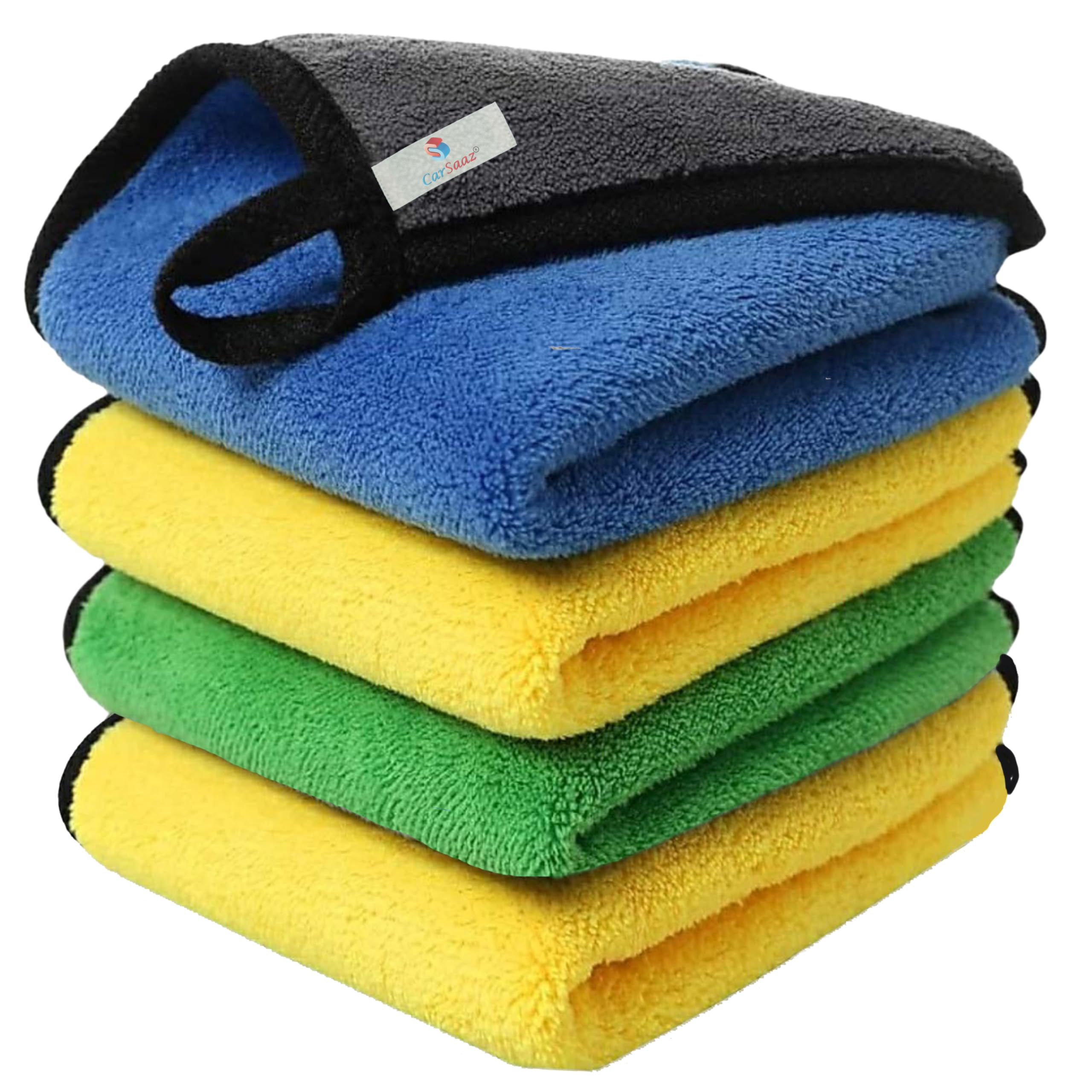 CAR SAAZ® Microfiber Cloth 800 GSM Pack of 4 (40X30 CM) | Mix Colors Microfiber Towels | Super Absorbent Car Cleaning Cloth | Multi-Purpose Clothes for Detailing, Cleaning, Washing, Polishing & Drying