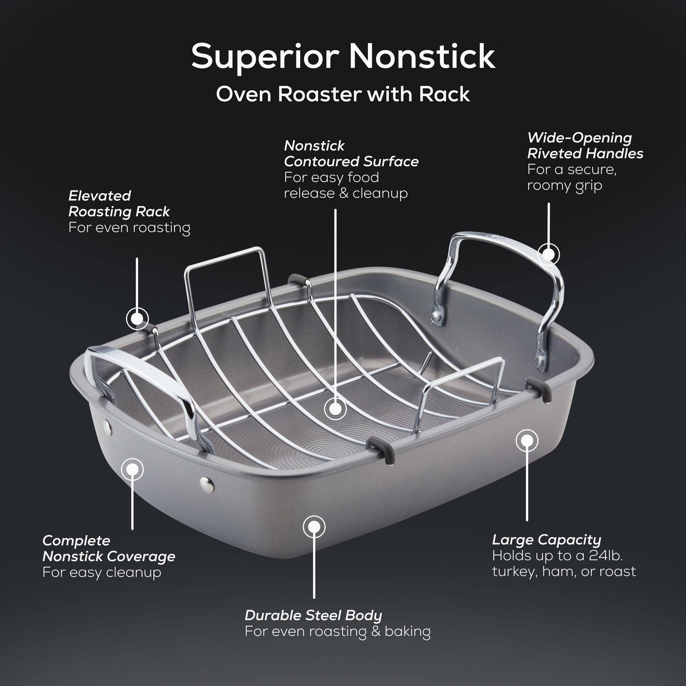 Circulon Nonstick Roaster - 17" x 13" with Rack -5