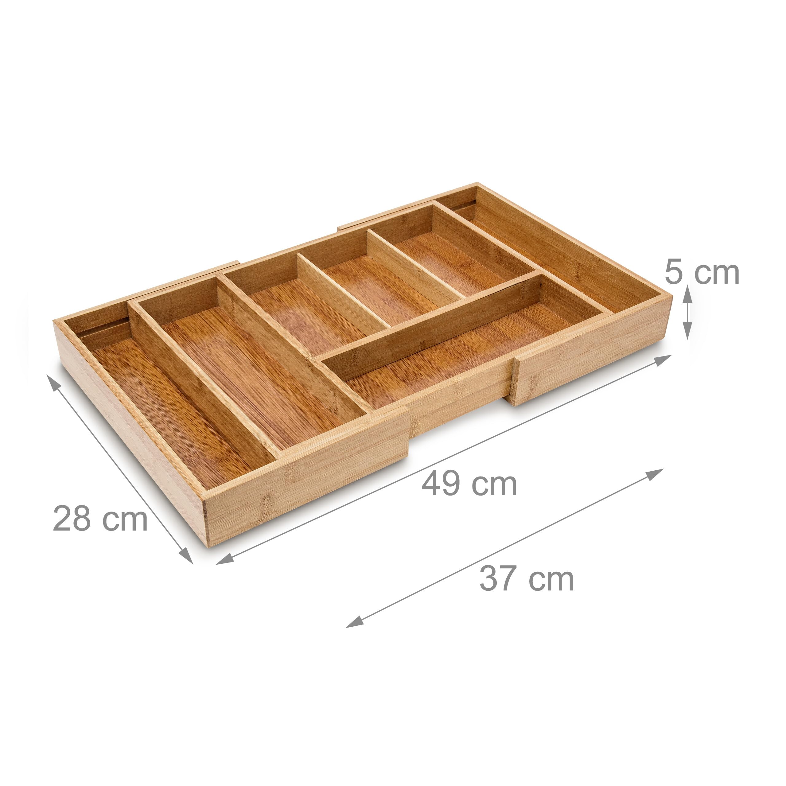 Relaxdays Portaposate estensibile HBT 5 x 48,5 x 28 cm, inserto per posate in bambù con 5-7 scomparti come organizer da cucina e inserto per cassetti, portaposate di facile manutenzione per tutti i cassetti, naturale