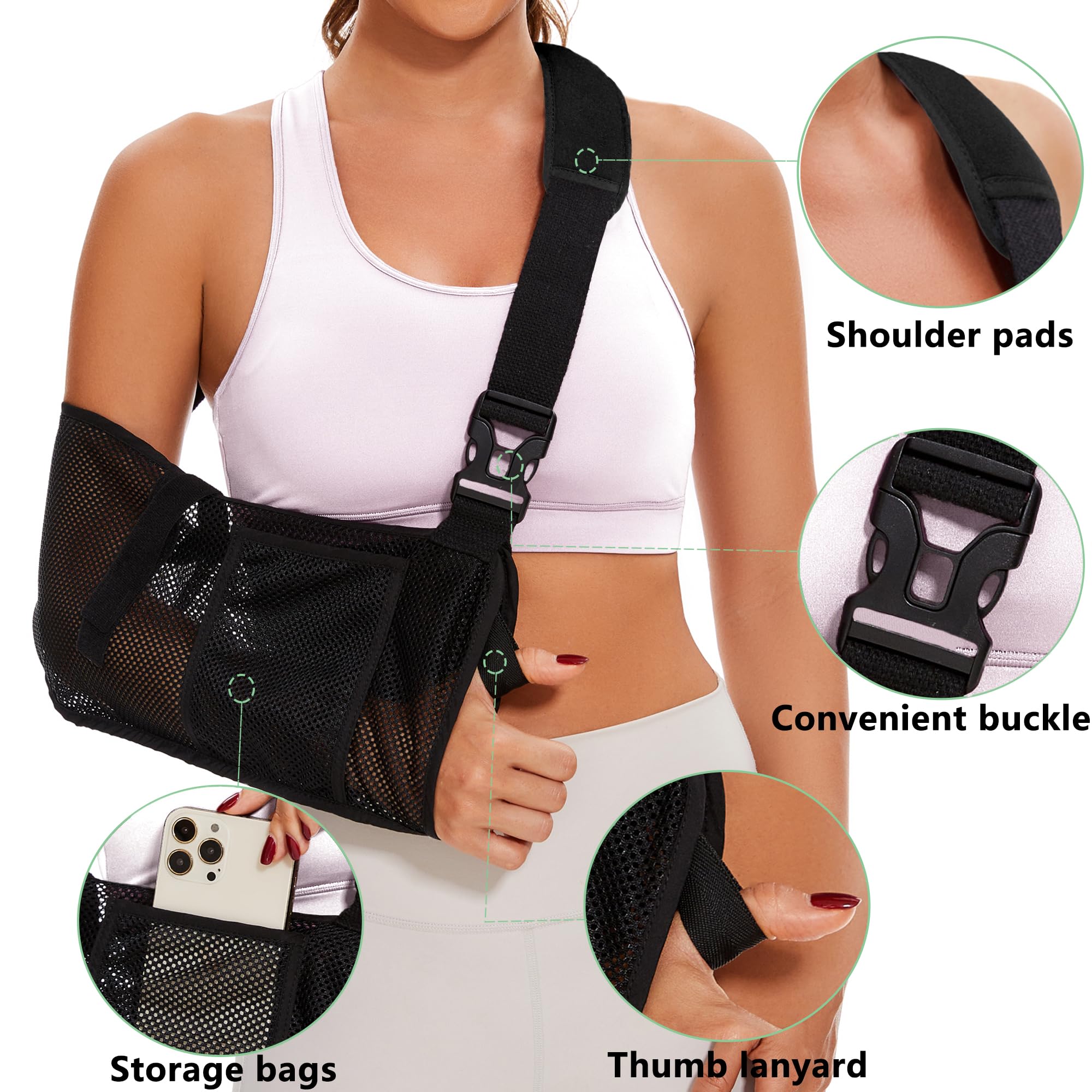 KONSEDIK Mesh Arm Sling - Medical Shoulder Sling for Shower - Adjustable Arm Brace,for Men Women Rotator Cuff Injury,Left Right Arm,Wrist, Elbow,Clavicle Fracture Post-Surgery(Medium)