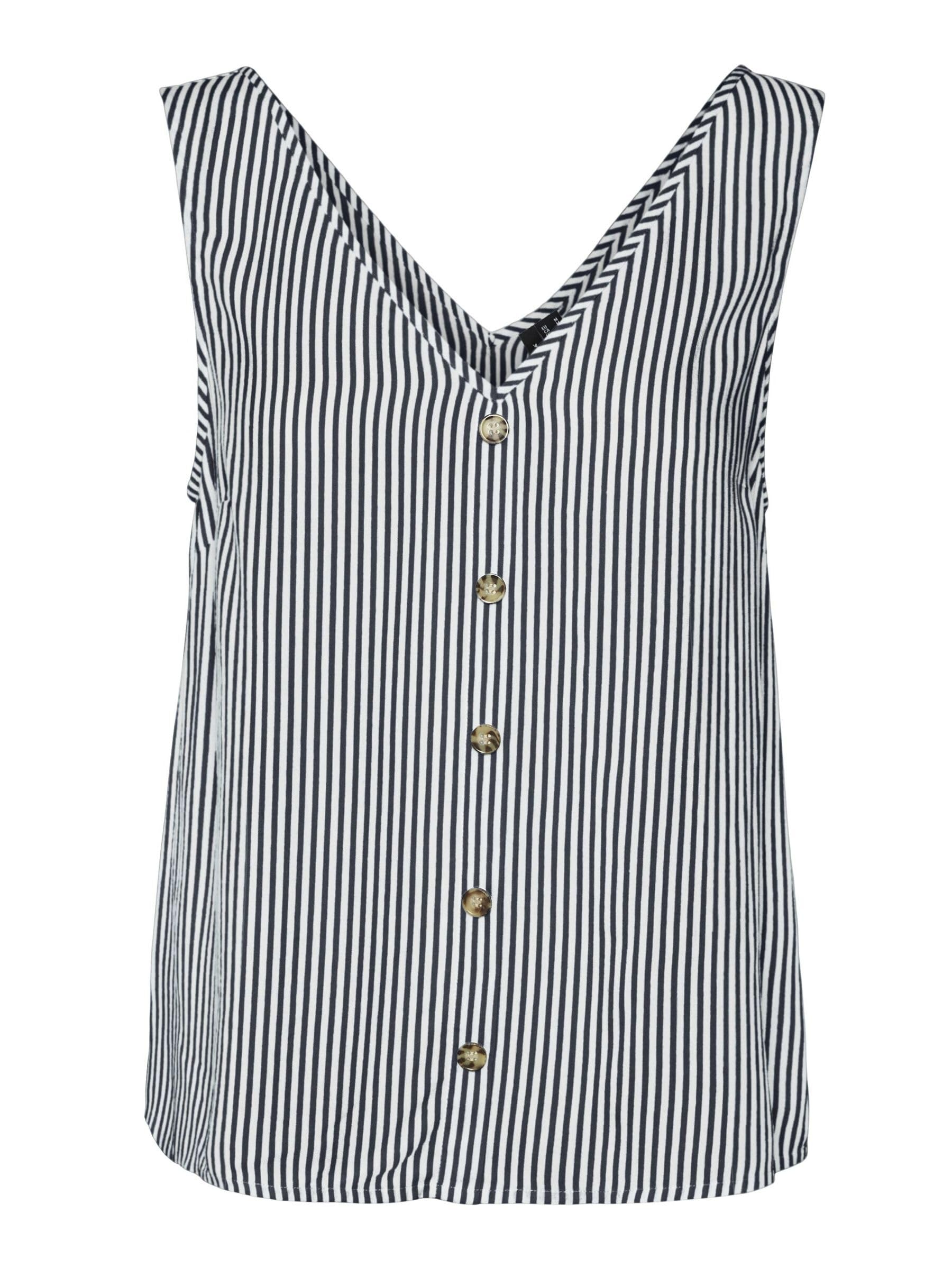 VERO MODA Women's Vmbumpy SL Top WVN Noos, Snow White/Stripes: India Ink, XL