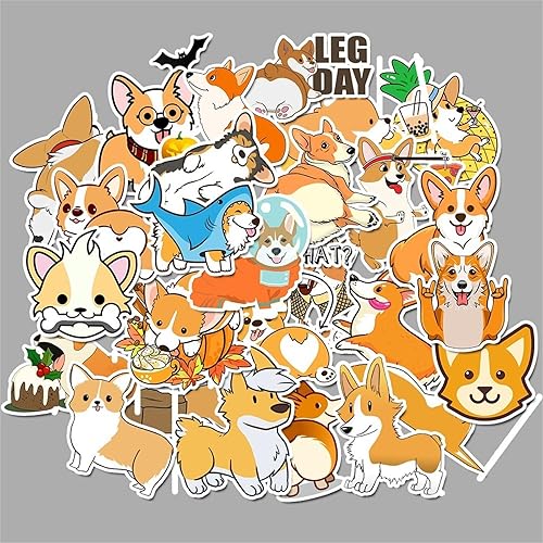 Miniatura 9 de 50 calcomanías de dibujos animados de perros, coloridas calcomanías estéticas de PVC impermeables para botella de agua, guitarra, equipaje,