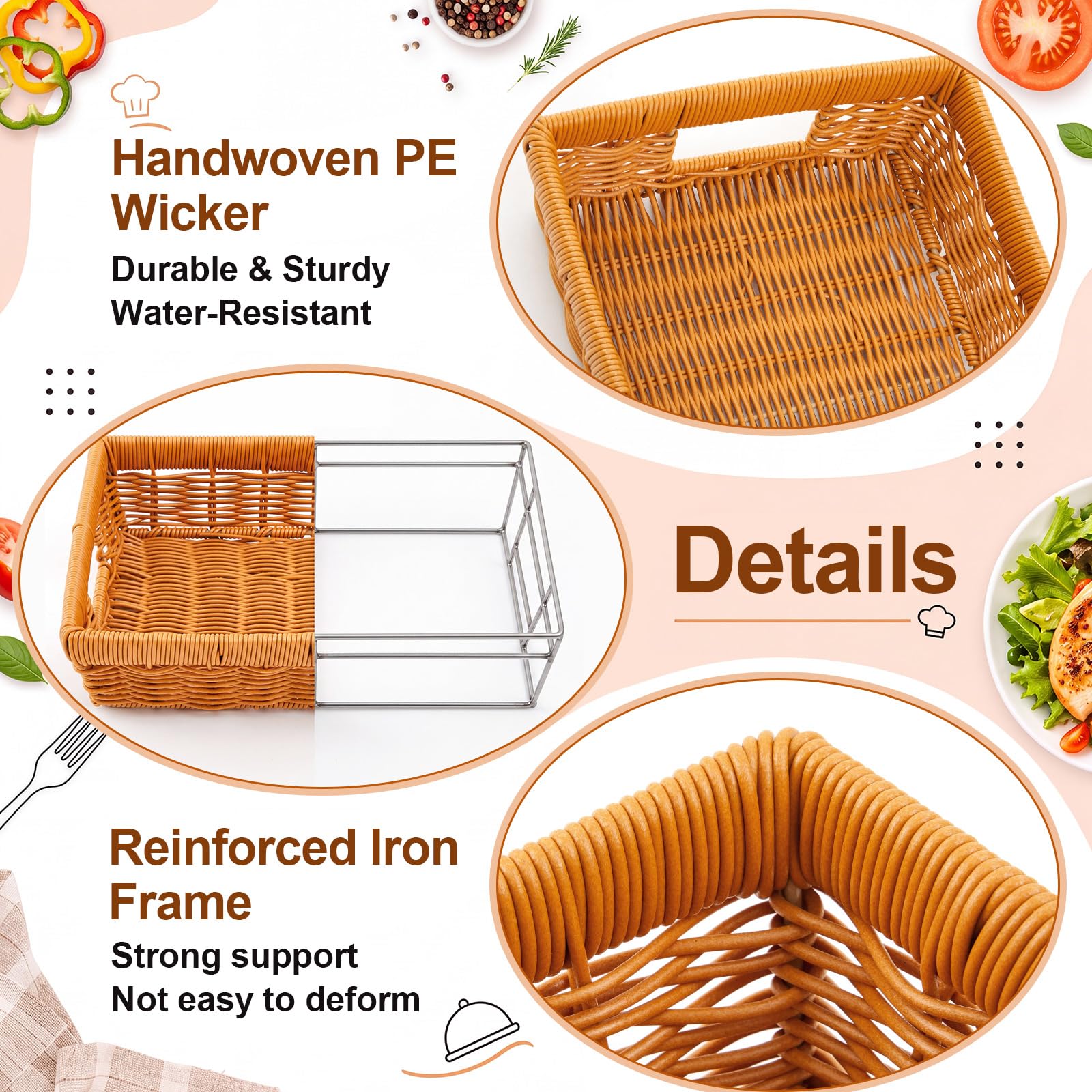 Marsui 4 soportes de papel de aluminio para bandejas desechables de 9 x 13 pulgadas, cesta de ratán, cesta de servir tejida de mimbre para contenedores de alimentos, suministros de fiesta y catering