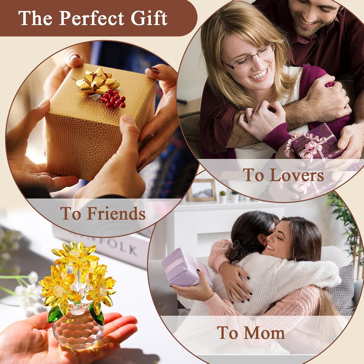 Enjinkail Handmade Crystal Daisy Figurine - Yellow Glass Flowers Gifts for Women, Elegant Home Decor & Table Centerpiece - Image 6