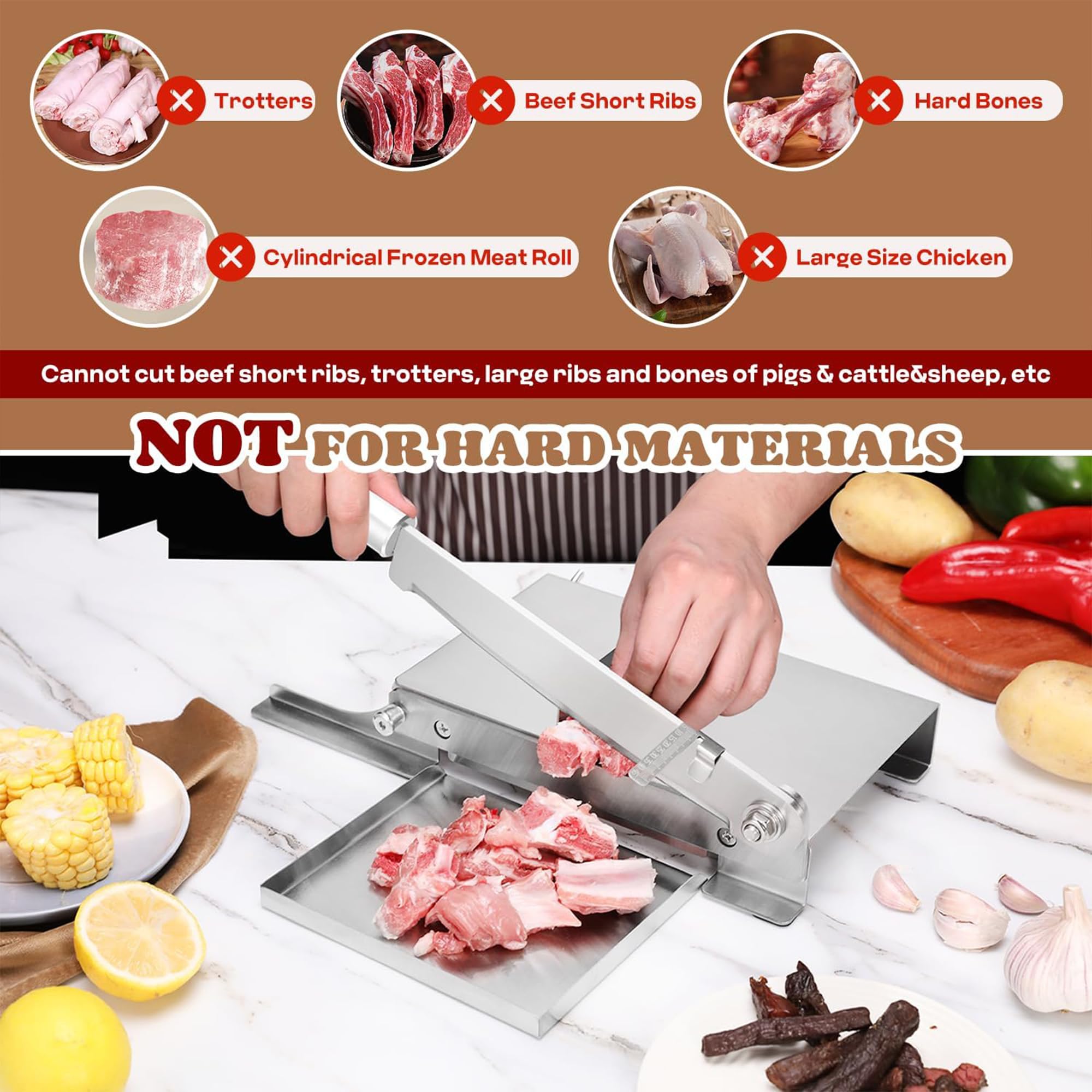 Krajalnica do mięsa – ręczny nóż ze stali nierdzewnej ze zdejmowaną skalą do salami, szynki, bekonu, wołowiny, warzyw i delikatesów