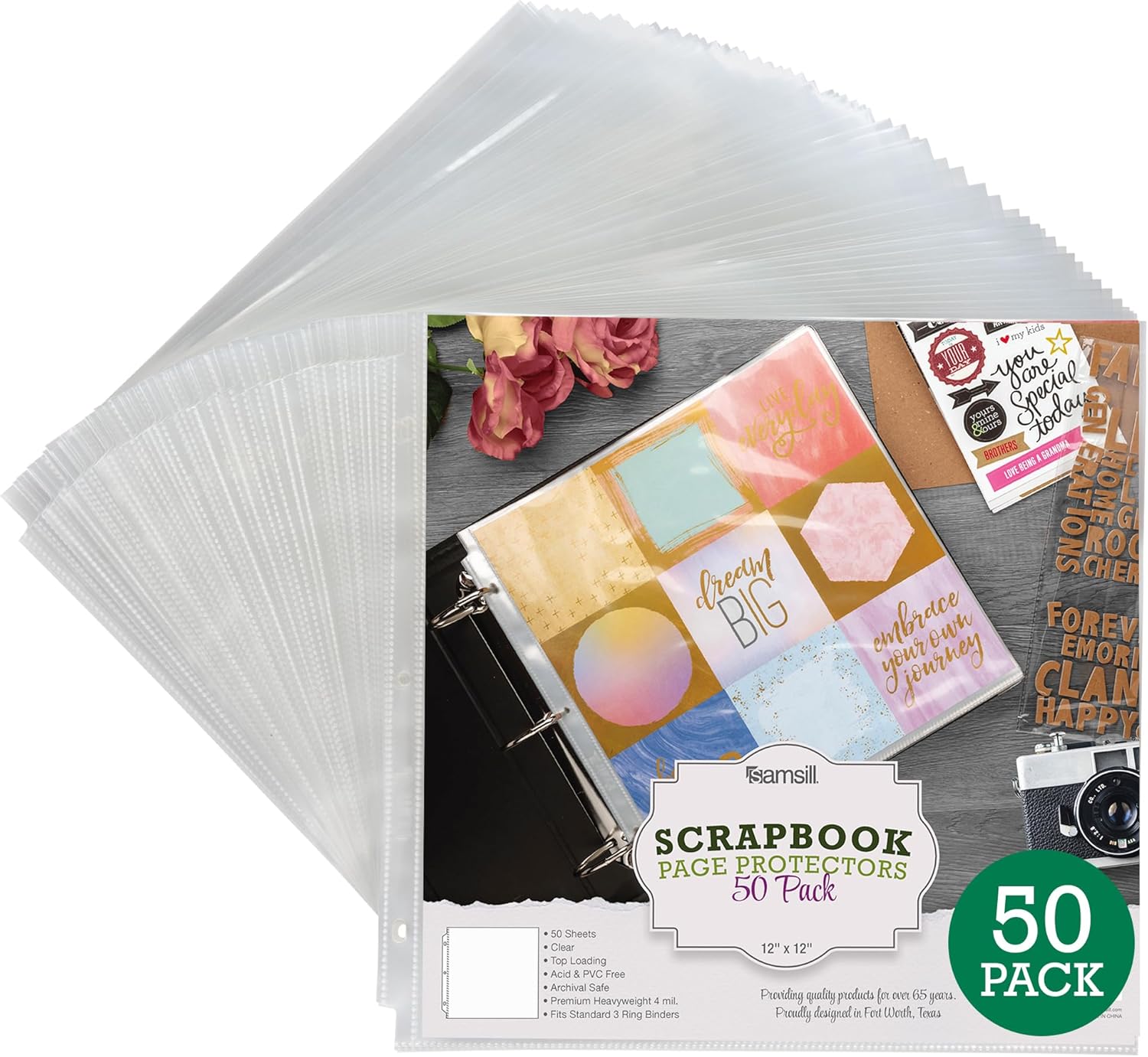 Samsill Scrapbook Refill Pages 12x12 Inches, 50 Pack, 4 mil Super