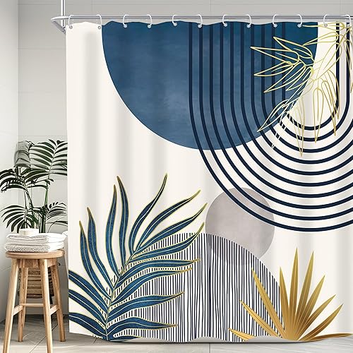 Miniatura 25 de KOMLLEX Cortina de ducha bohemia naranja de mediados de siglo para decoración de baño, 48 pulgadas de ancho x 72 pulgadas de alto, abstracto,