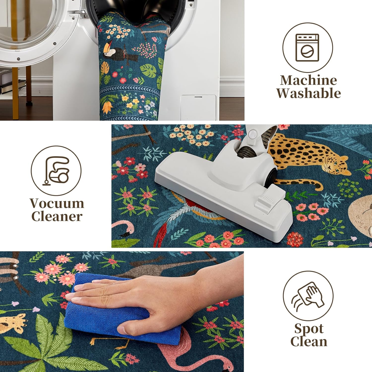 GarveeHome 2x6 Rug for Hallway, Washable Kitchen Runner Rug with Non Slip Backing, Soft Low Pile Vintage Animal Runner for Bedroom, Kitchen, Hallway, Entryway, Laundry, Nursery, Kids Room, Green