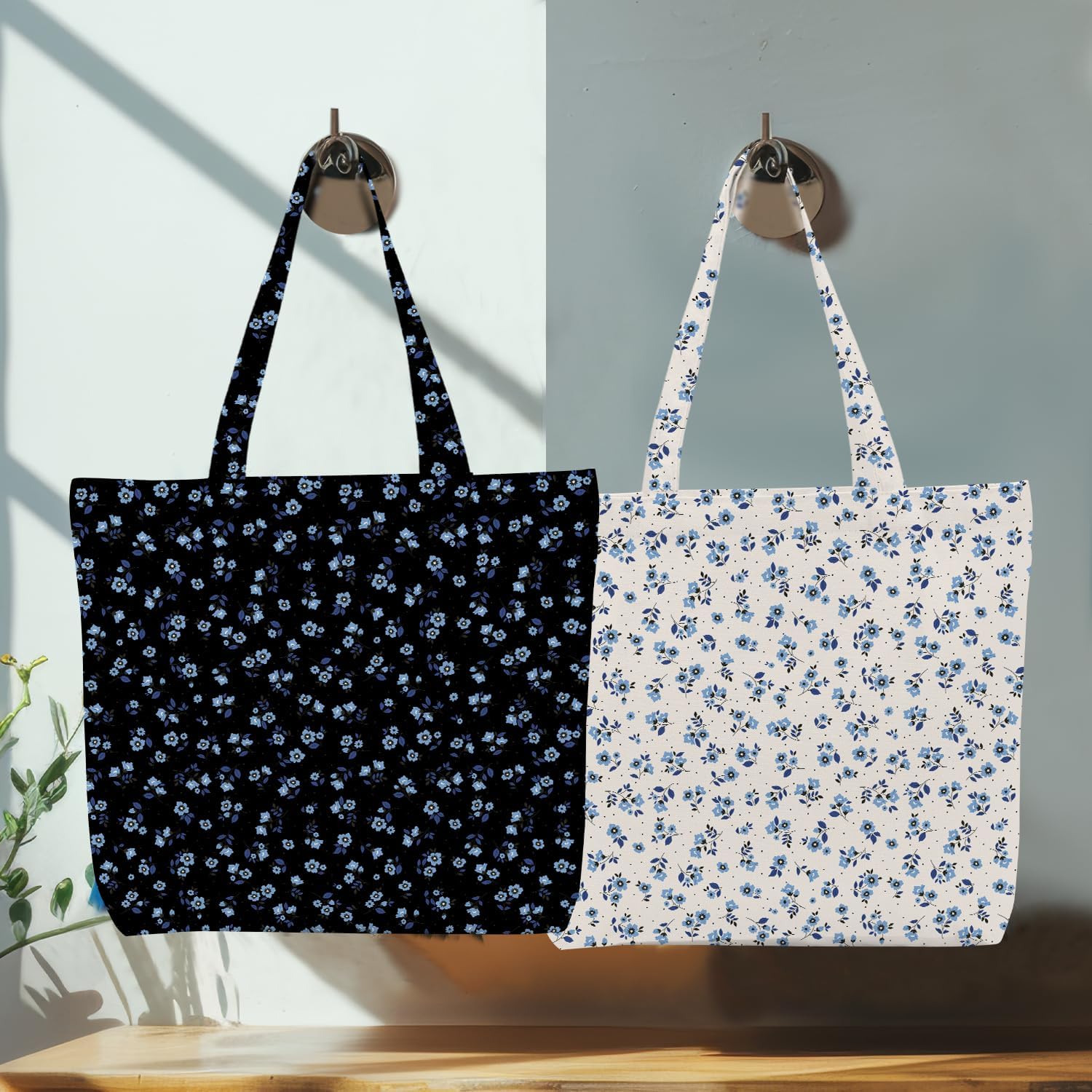 Decohim Multiple Packs Floral Japanese Print Canvas Tote Bag Reusable Grocery Bags Gifts for Women Girls Birthday Christmas - Image 3