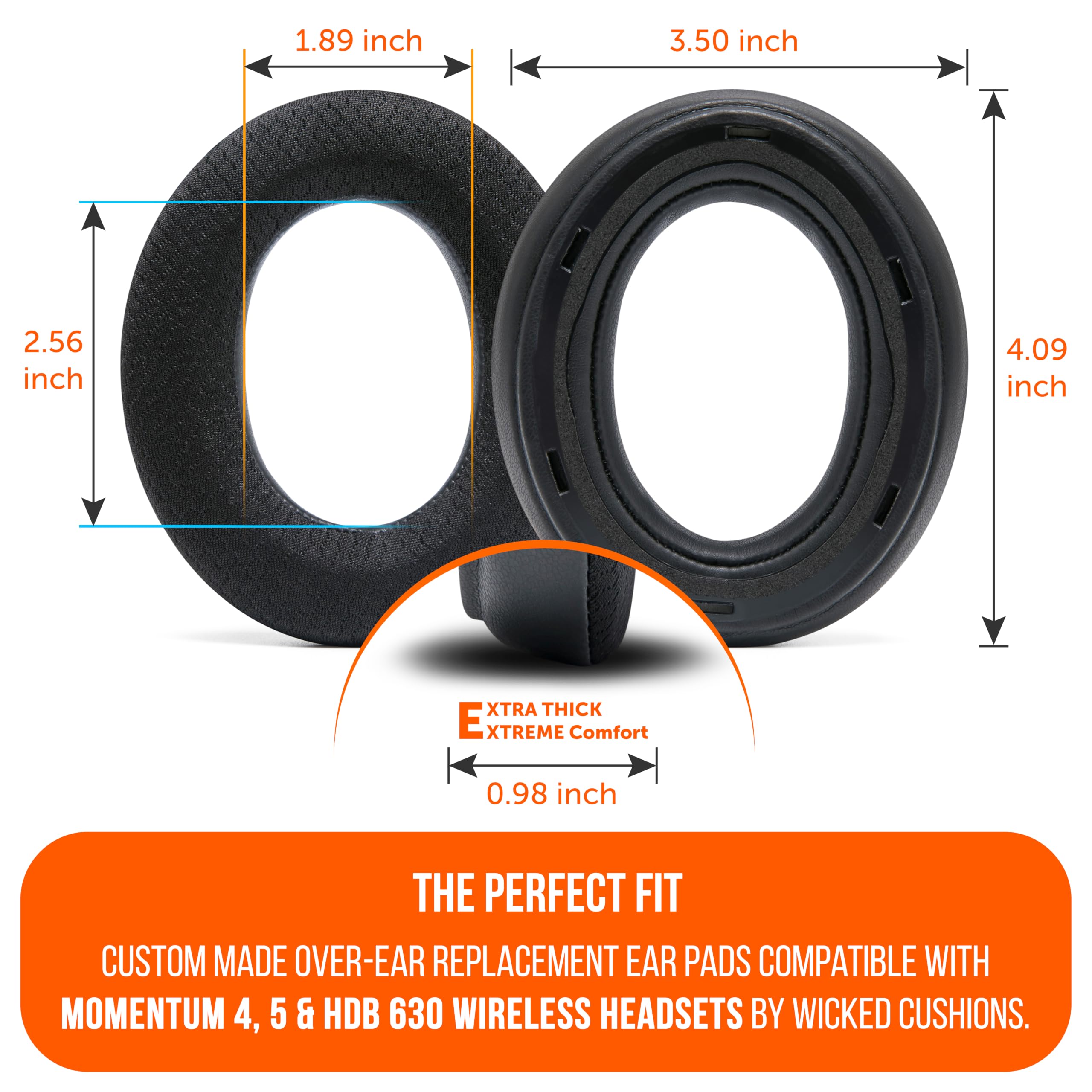 WC FreeZe Momentum 4 - Cuscinetti auricolari in gel rinfrescante per cuffie wireless over-ear Sennheiser Momentum 4 di Wicked Cushions - Aumentano il comfort e lo spessore| Black