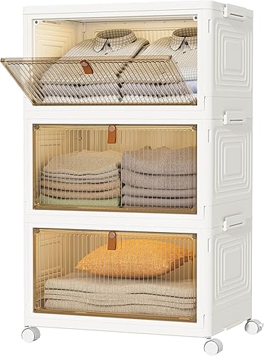 HOMIDEC Organizadores de armario y almacenamiento de 70 cuartos de galón, paquete de 3 contenedores de almacenamiento apilables con 1 tapa, cajas