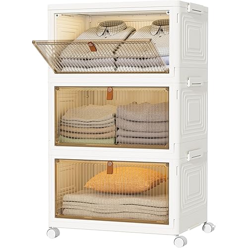 HOMIDEC Closet Organizers and Storage 70Qt 3 Pack Stackable Storage Bins with 3 Lids Closet Organizer Boxes for Clothes Foldable Storage Box for Clothes/Toys/Office Supplies/Snacks(23Qt X 3)