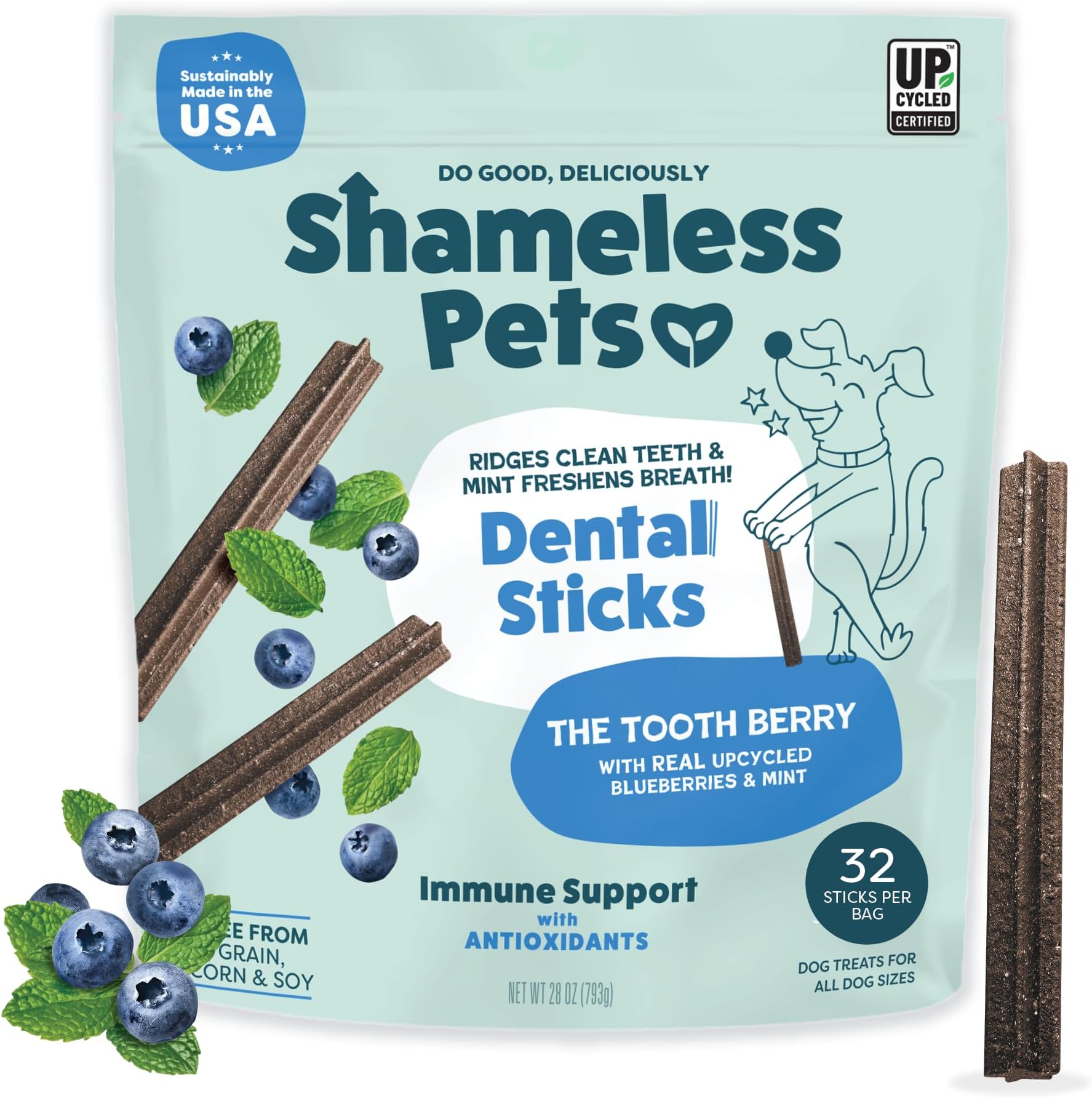 Shameless Pets Toothberry Dental Chews for Dogs - Dental Sticks, Treats for Dog Breath Freshener and Teeth Cleaning, Natural Dental Treats, Dog Chews for Teeth Cleaning, Free from Corn and Soy