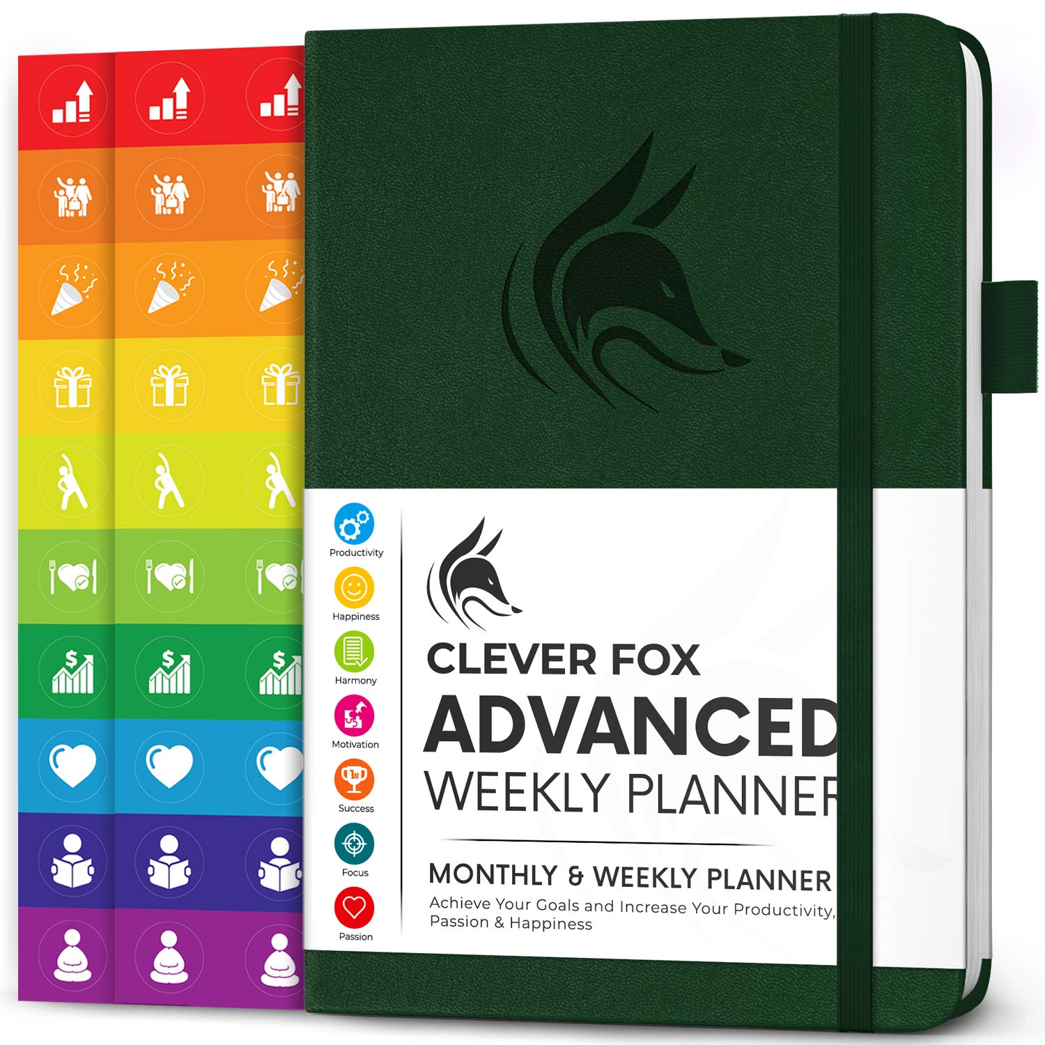 Clever FoxAdvanced Weekly Planner – Undated Life Goal Planner for Daily Productivity & Time Management – Day Organizer Journal – Hardcover A5, Forest Green