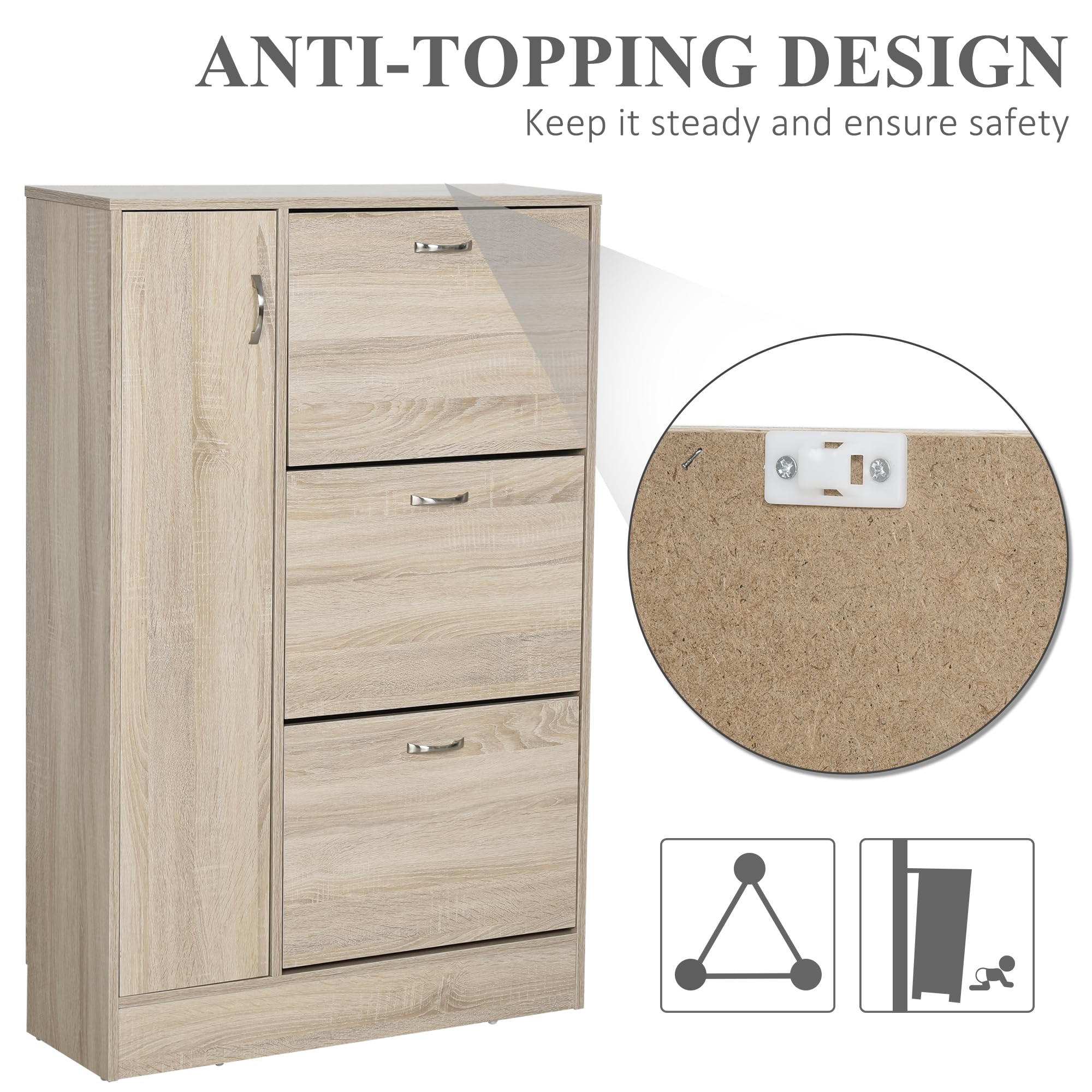 HOMCOM Zapatero Estrecho con 3 Puertas Abatibles Armario Alto 79x26x120 cm | Mueble Zapatero, Estante Ajustable, para de 6-12 Pares de Zapatos, Entrada, Recibidor