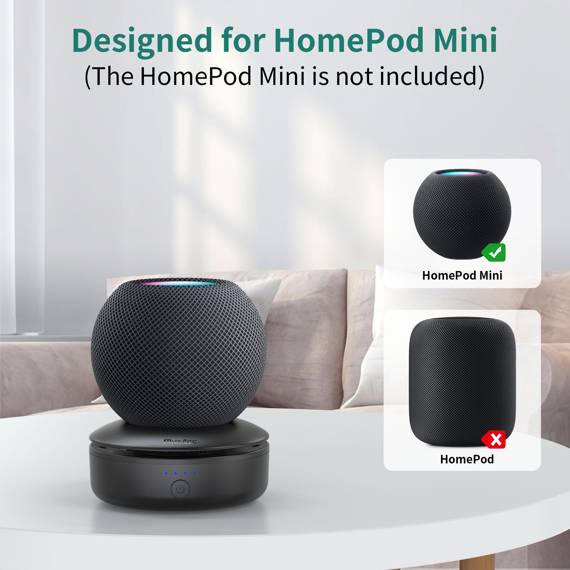 Base batteria compatibile con HomePod Mini PlusAcc ricaricabile 10 ore riproduzione Nero