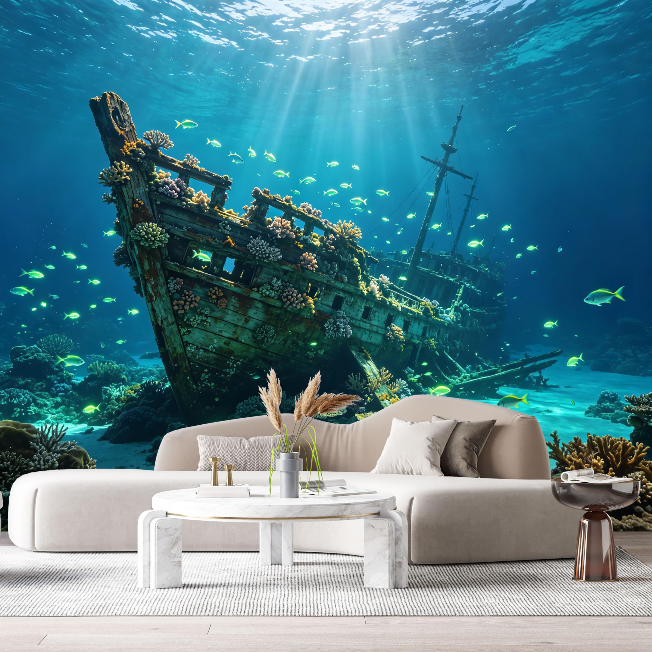 Custom Size Wall Murals Underwater Shipwreck Ocean Marine 3D Trompe L'Oeil SelfAdhesiveWall Fabric Removable Wallpaper Wall Decor for Living Room Bedroom Bathroom
