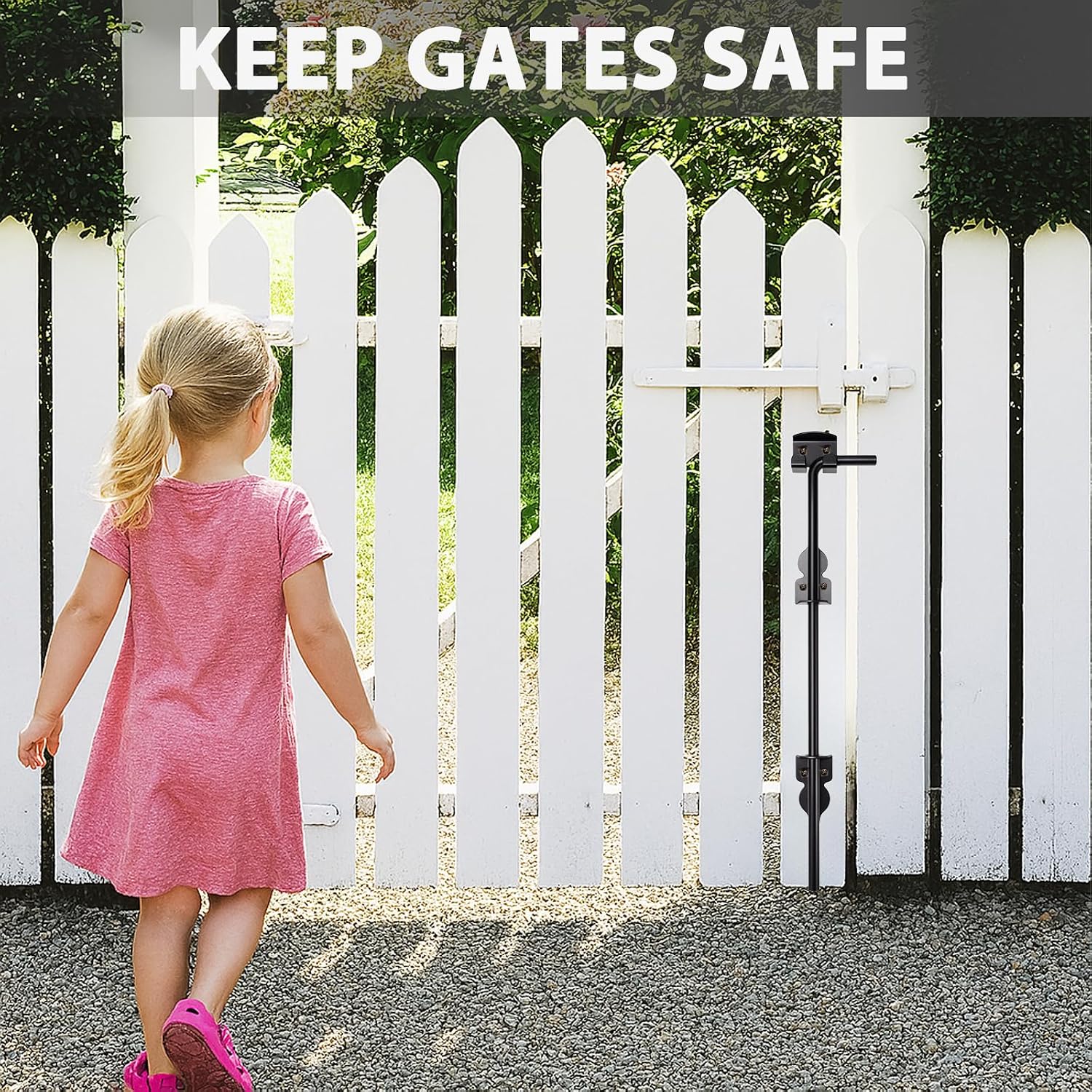 2 Pack 18" Heavy Duty Cane Bolt Gate Drop Rod Stopper Hardware,Wrought Iron Gate Ground Latches for Wood Metal Vinyl Fences Double Doors,Drop Pin Lock for Holding Gates to The Ground, Black Finish