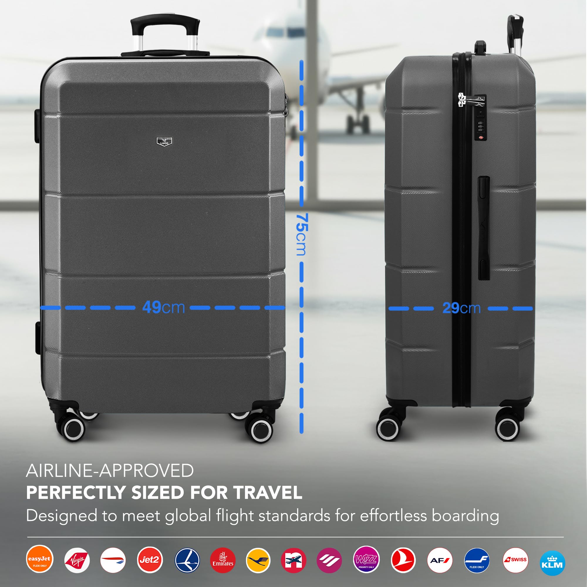 LUGG - Jetset 40cm Suitcase - 40x30x20cm- Ryanair Compatible - Underseat Size - Hard Shell ABS - Spinner & Removable Wheels - Lightweight Travel Luggage- Cream/Brown — view 290