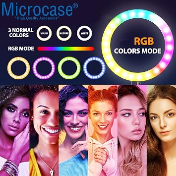 Microcase 26cm YouTube Instagram TikTok Selfie RGB LED Ring Light + 2.1mt Tripod + Bluetooth Remote AL2643