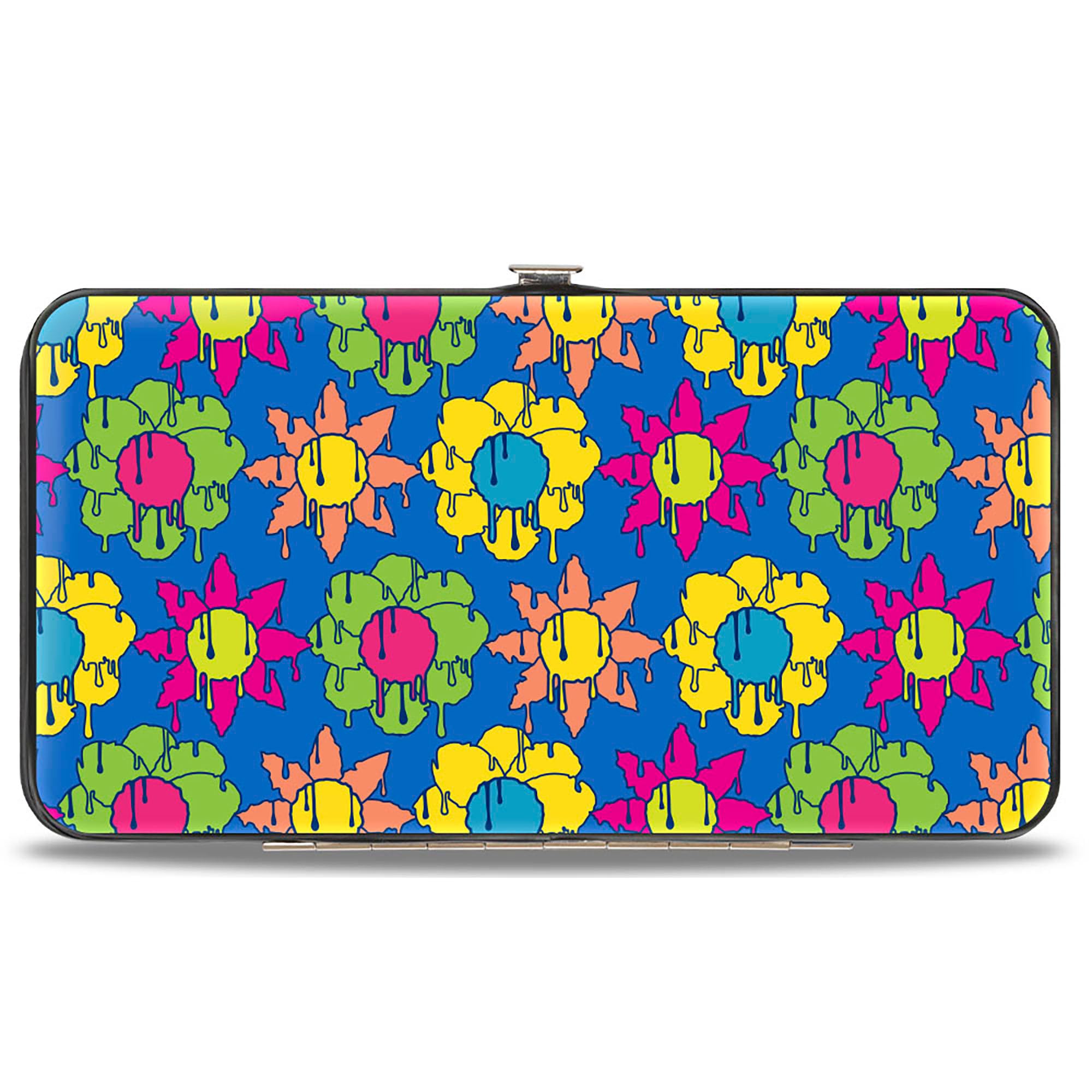 Buckle-Down Wallet, Hinged, Funky Flower Drip Blue Multi Color, Vegan Leather