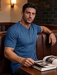 MAGCOMSEN T-Shirt Henley hommes chemises en coton bouton ambre Tees V cou Rugulaire Fit Été manches courtes Casual Tops