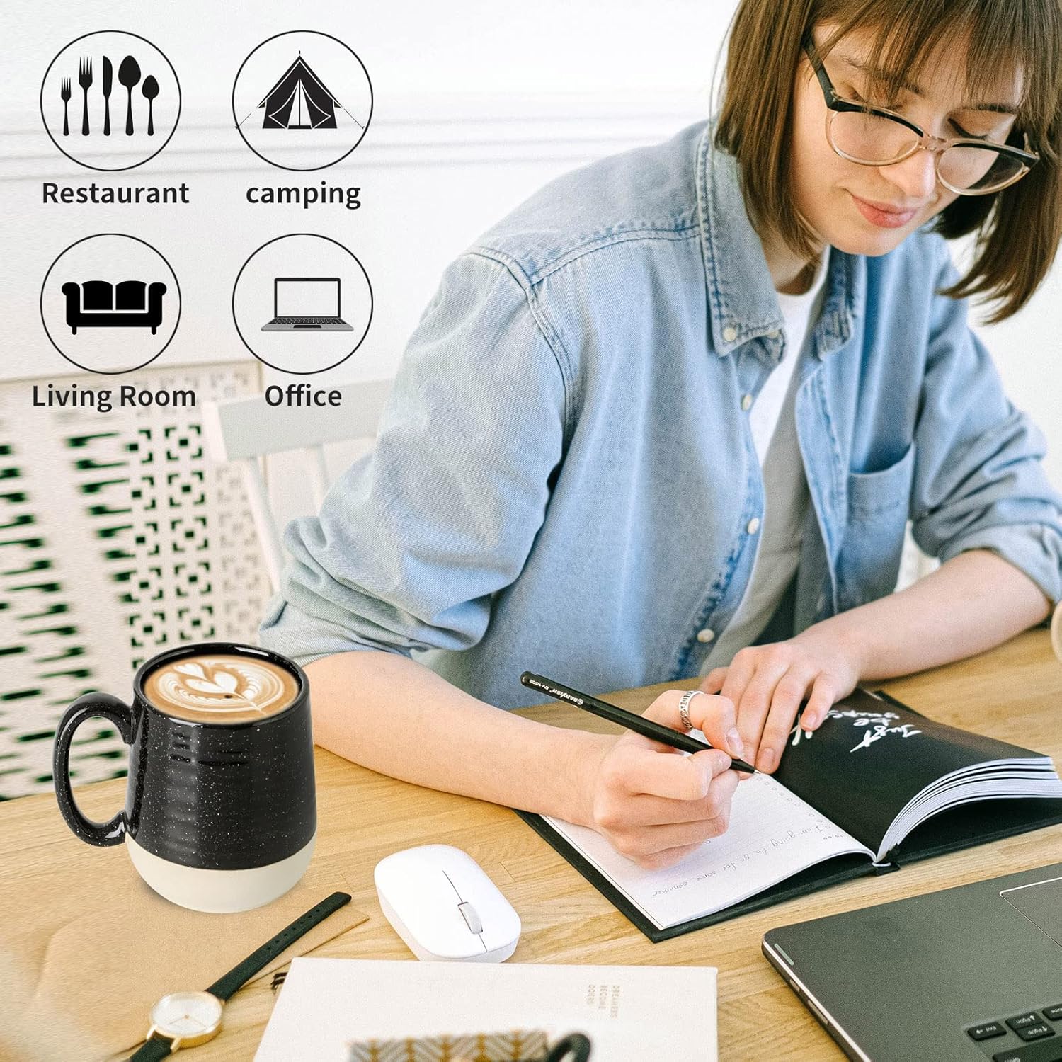 HASENSE Large Coffee Mug, 20 oz Ceramic Coffee Cup with Comfortable Handle for Office and Home, Ideal for Coffee Tea Latte, Dishwasher Microwave Safe, 1 PCS(Black) | Comfortable Handle, for Office and Home - Image 3