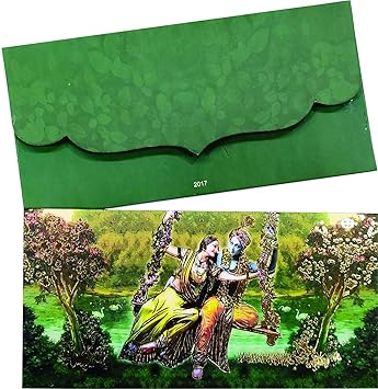 Creative Mind Jain Cards Special Green Color Radha Krishna Theme Exclusive Range Sagan Envelopes (Pack of 10), Multicolour