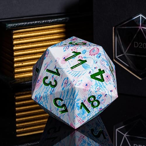 Miniatura 5 de Dados D20 Jumbo de 2.165 in con patrón de flores rosas y azules, dados poliédricos D20 grandes D20 de tamaño D&D con estuche de regalo para juegos