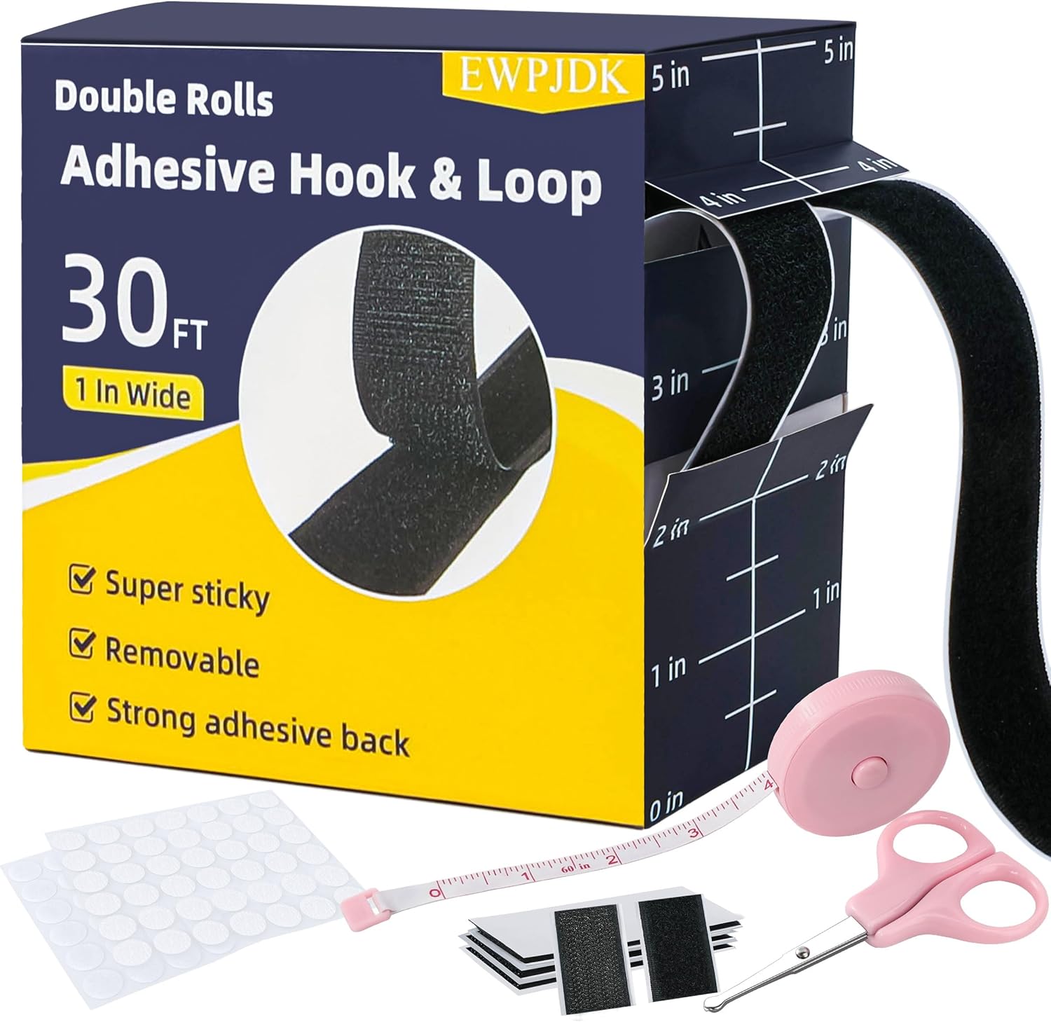 Product image of 30Ft x 1 in Velcro Strips with Adhesive, Hook and Loop Strips with Adhesive, Double Rolls of Heavy Duty Interlocking Tape Fasteners Double-Sided Tape Strong Back Adhesive Mounting Tape (Black)